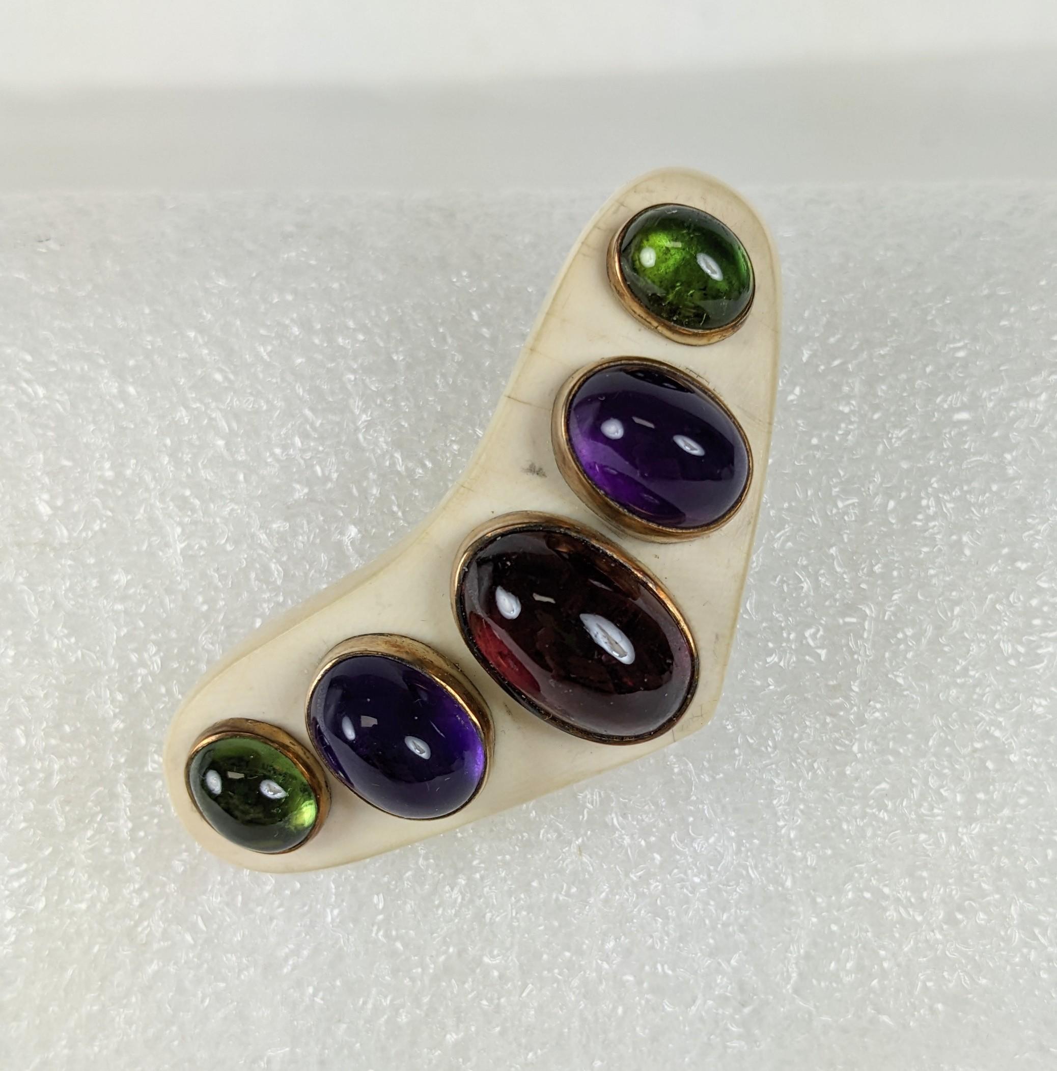 Gemstone Cabochon Boomerang Clip In Good Condition For Sale In Riverdale, NY