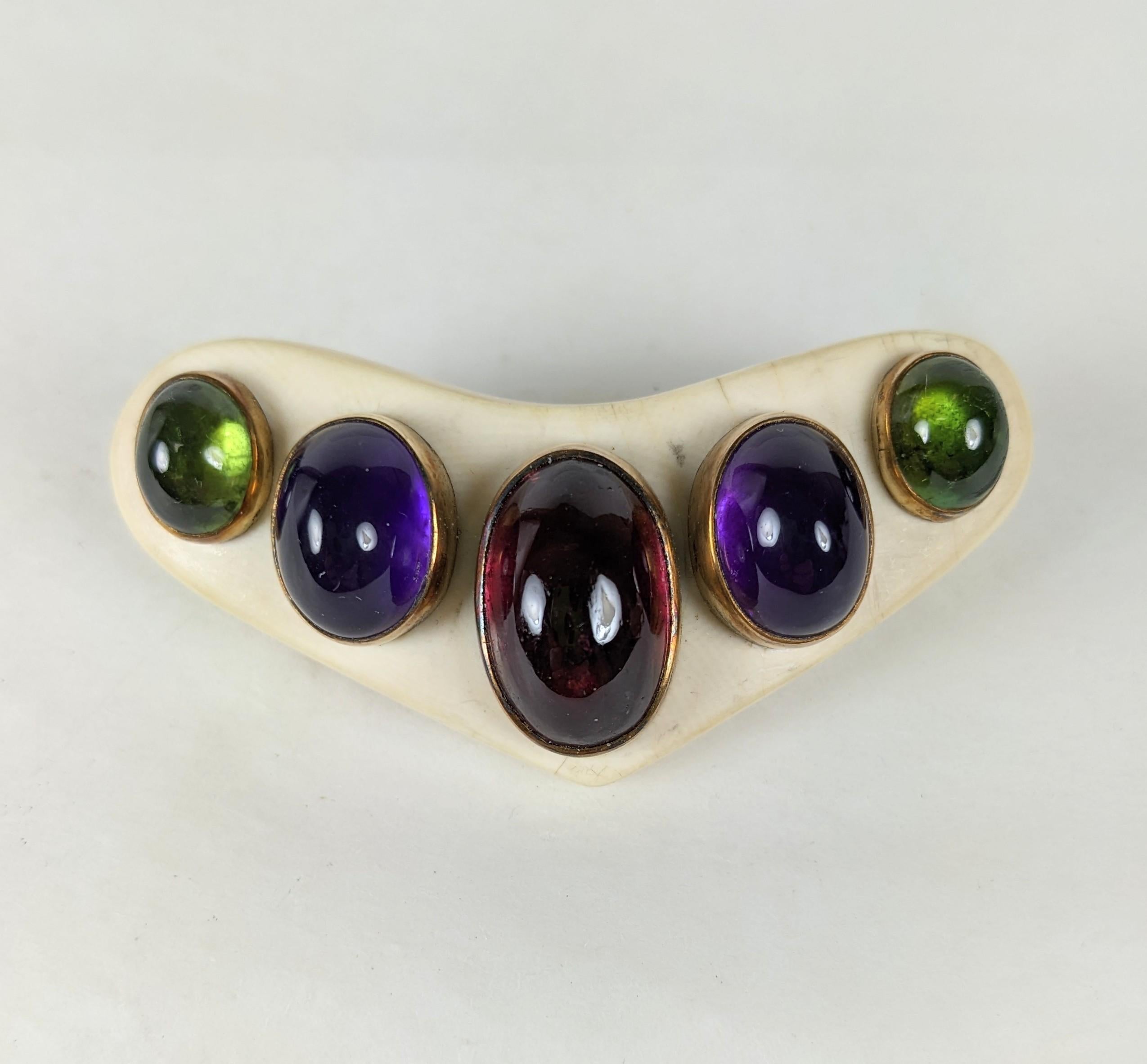 Women's or Men's Gemstone Cabochon Boomerang Clip For Sale