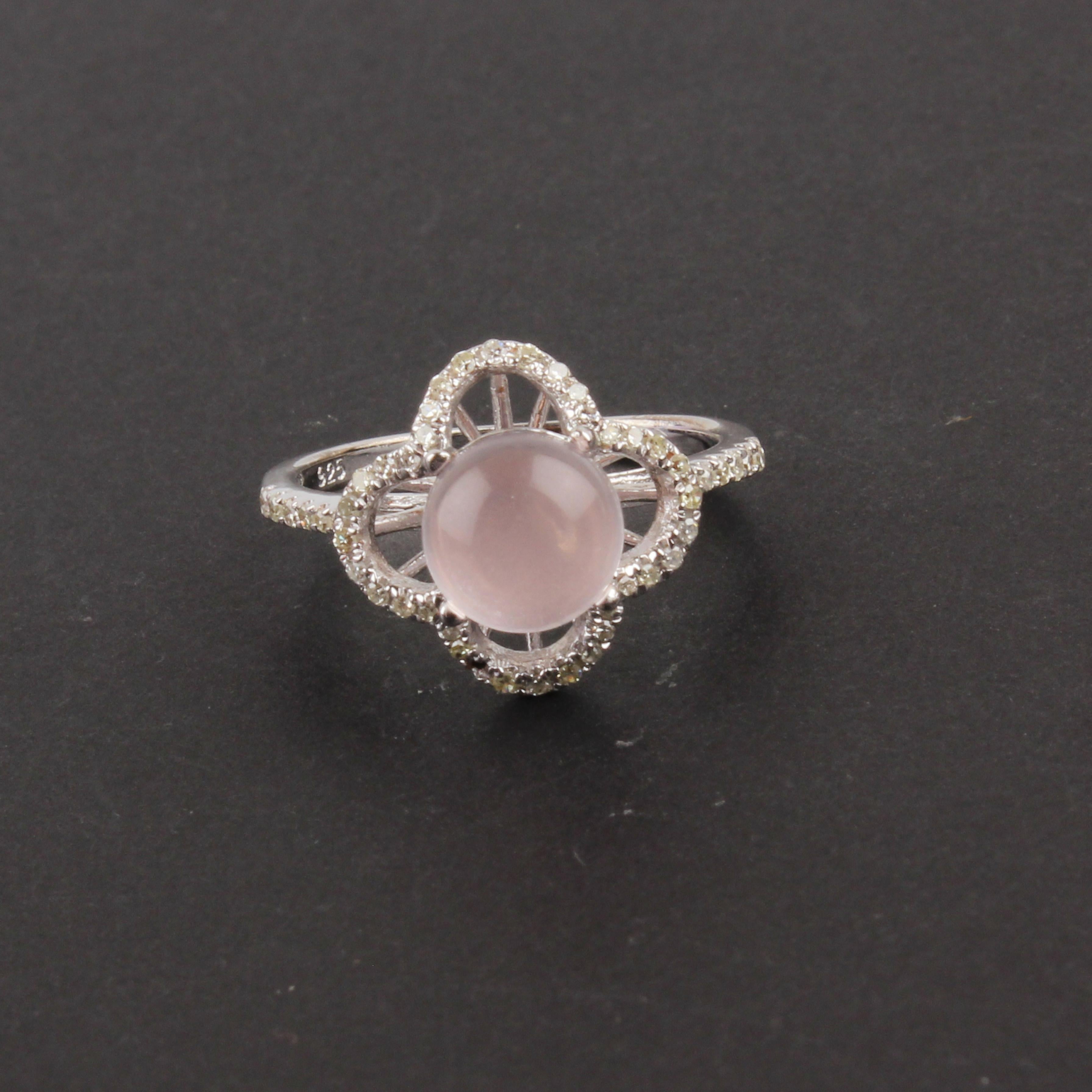 Gemstone Clover Stud Earrings Diamond Pave Ring Pendant Necklace 18 Karat Gold For Sale 5