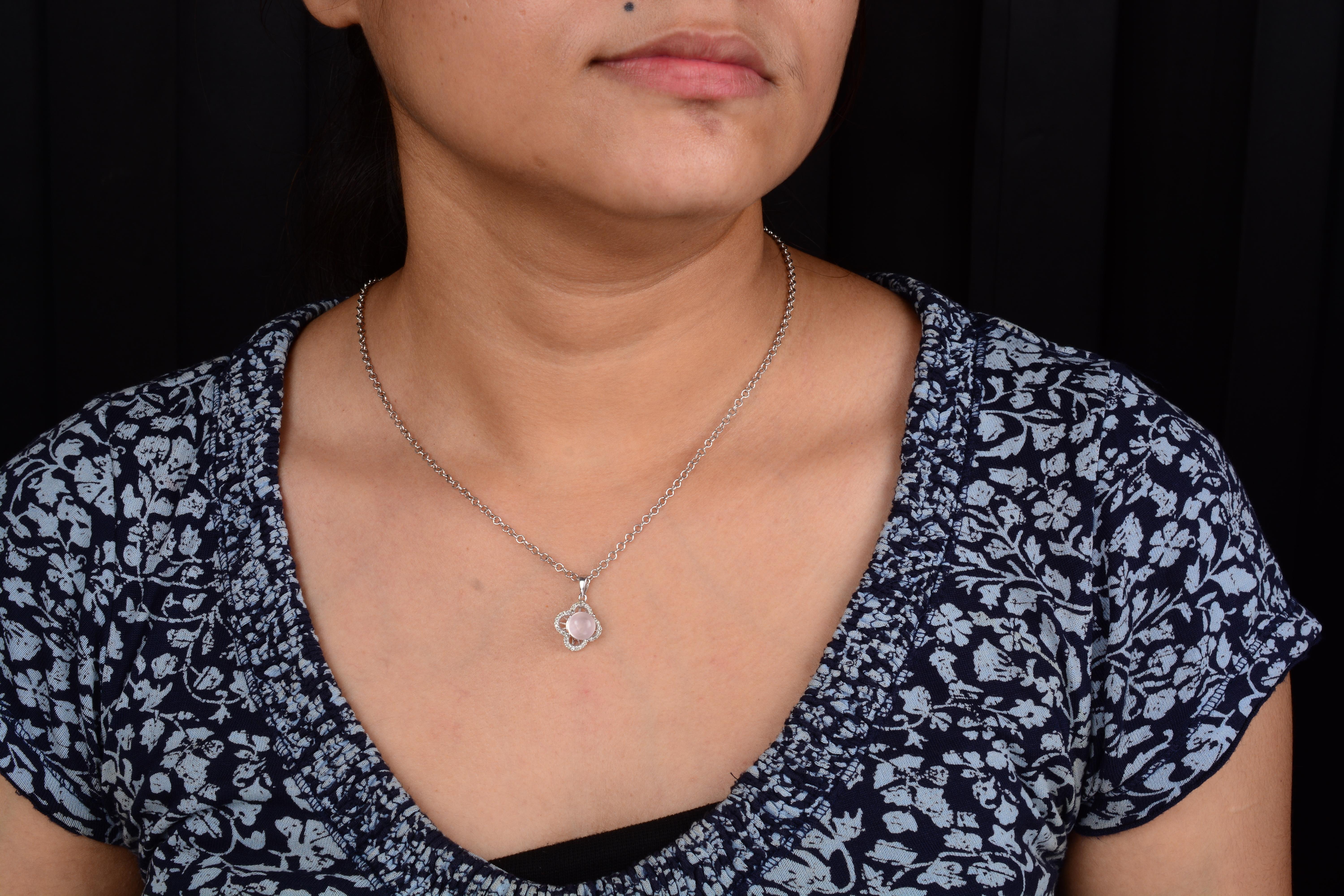 Gemstone Clover Stud Earrings Diamond Pave Ring Pendant Necklace 18 Karat Gold For Sale 6