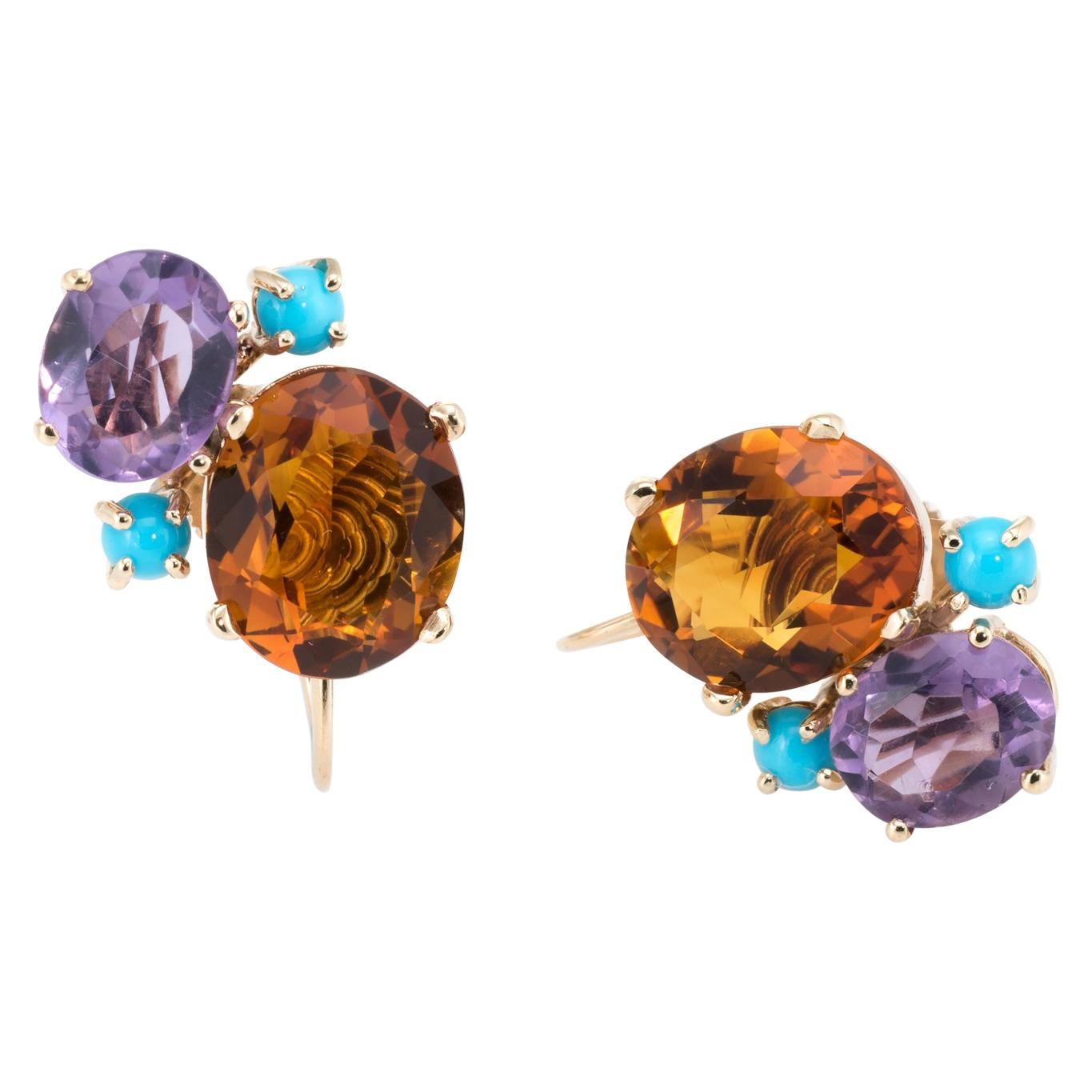 14K Gold Filled Pearl with Citrine Cluster Earrings