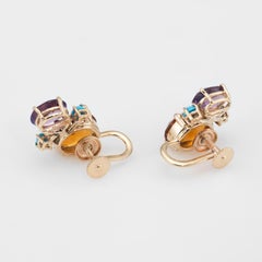 Gemstone Cluster Earrings 14 Karat Gold Citrine Amethyst Turquoise Estate