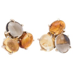 Gemstone Cluster Earrings Vintage 14k Yellow Gold Citrine Quartz Estate Jewelry