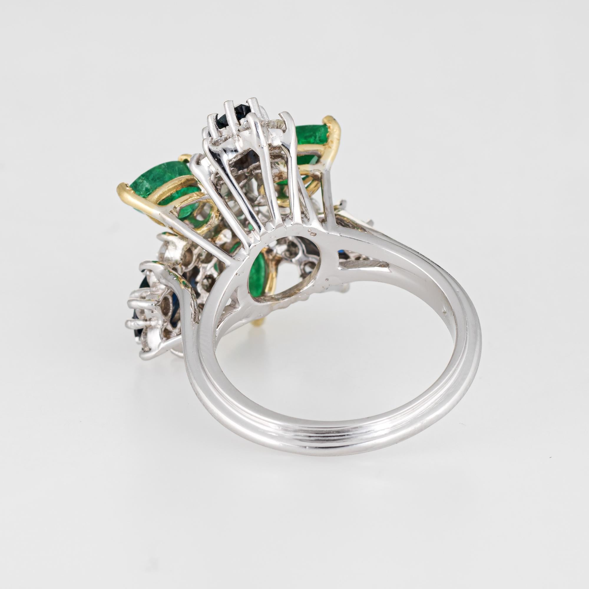 Women's Gemstone Cluster Ring Emerald Sapphire Diamond Vintage 18 Karat Gold Cocktail