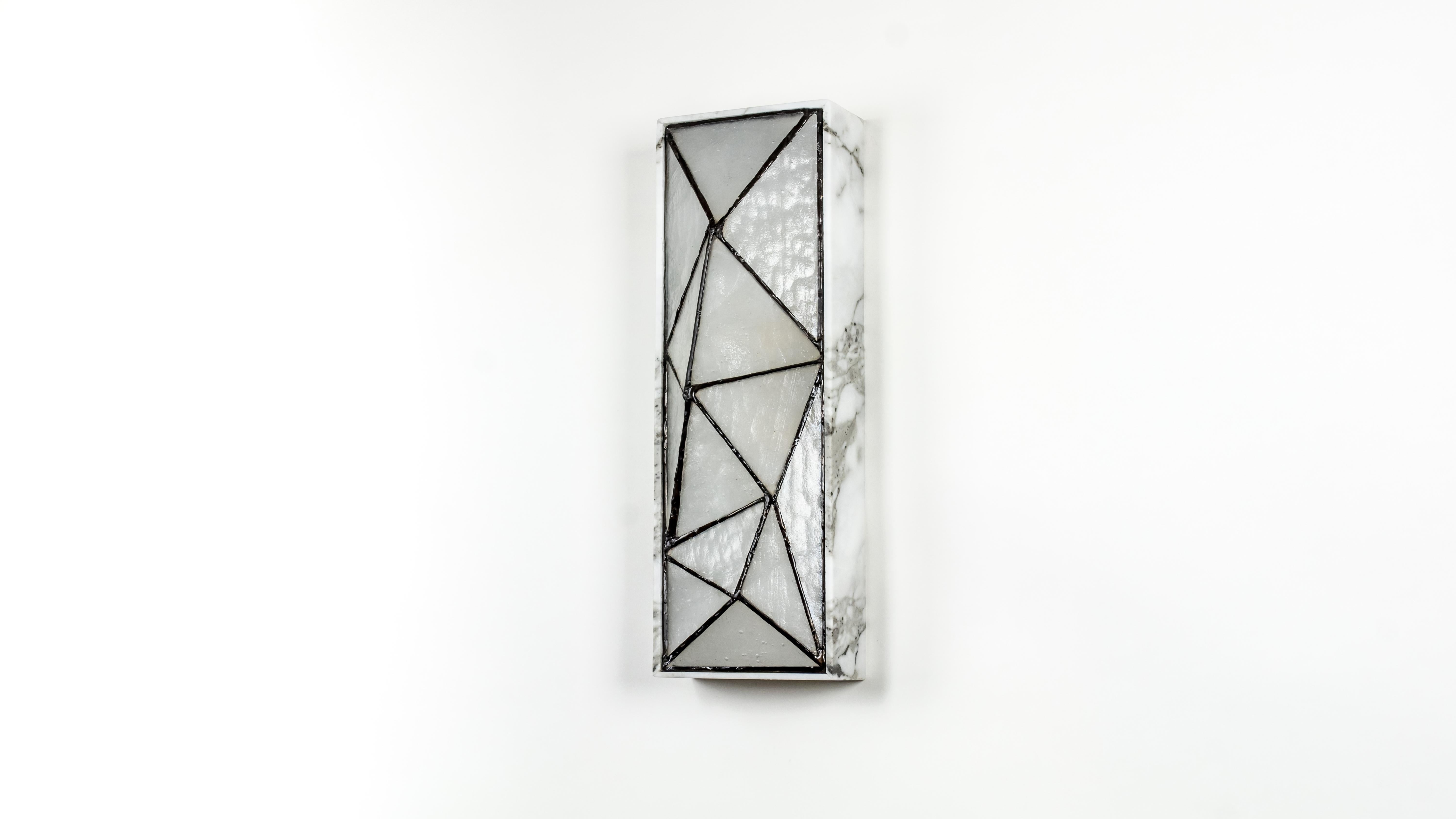 American Gem_Stone, Contemporary Wall Sconce in Glass and Carrera Marble by Kalin Asenov For Sale