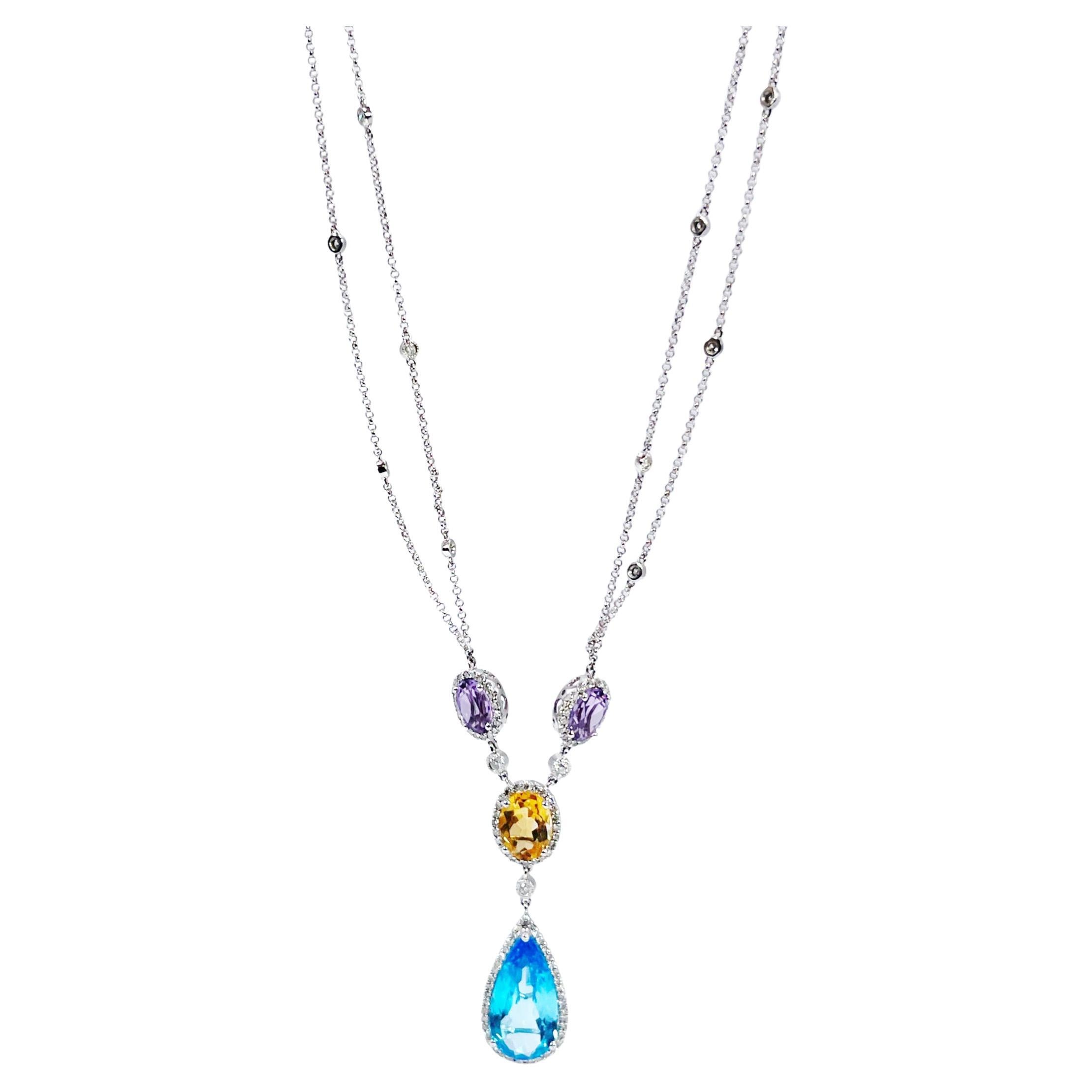 Gemstone diamond necklace 14KT white gold Y Lariat necklace