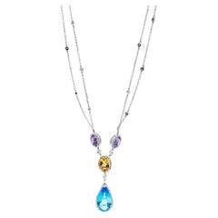 Gemstone diamond necklace 14KT white gold Y Lariat necklace