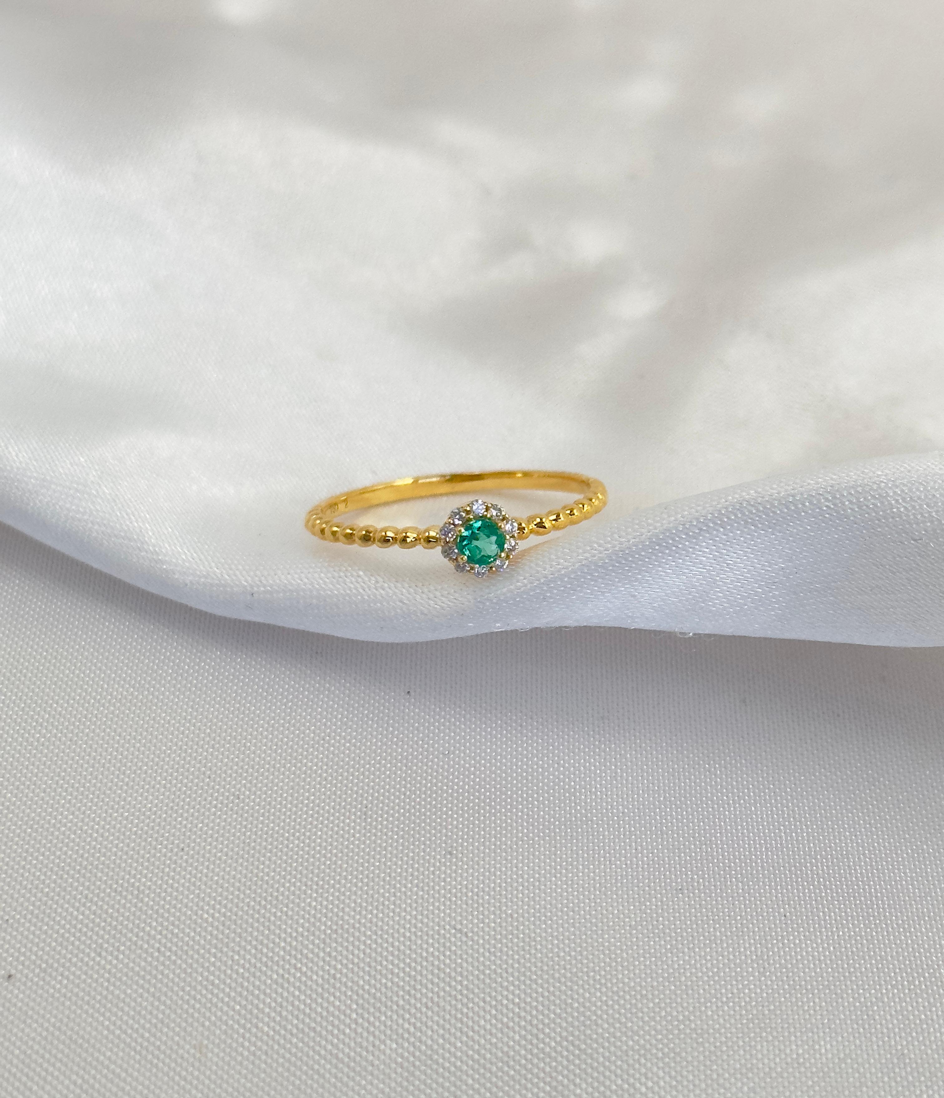 Women's Gemstone & Diamond Solitaire Ring, Stackable Diamond Rings, Birthstone Rings 18k For Sale