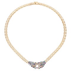 Gemstone Double Leopard Necklace Vintage 14k Yellow Gold Choker Fine Jewelry
