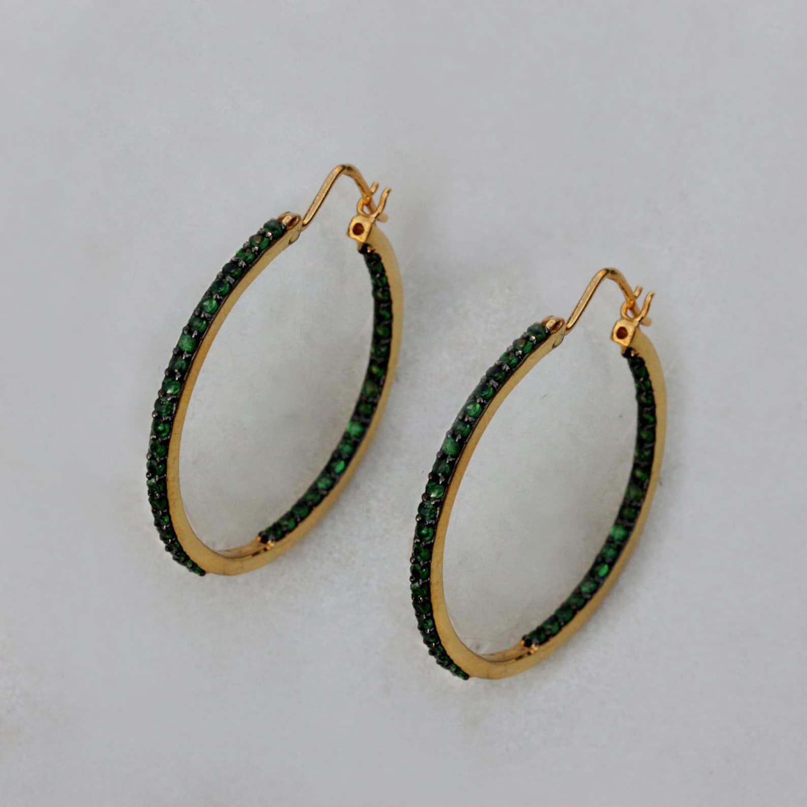 Round Cut Gemstone Earring 925 Sterling Silver Tsavorite Earrings Anniversary Gift Present For Sale