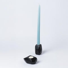 Gemstone faceted taper candle candelabra – black onyx