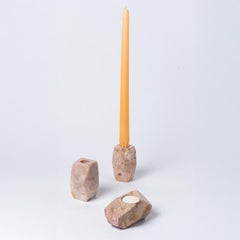 Gemstone faceted taper candle candelabra – creamy stone