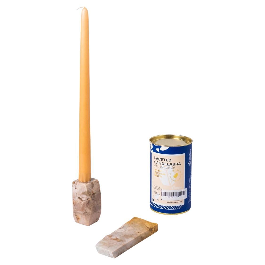 Gemstone faceted taper candle candelabra – creamy stone