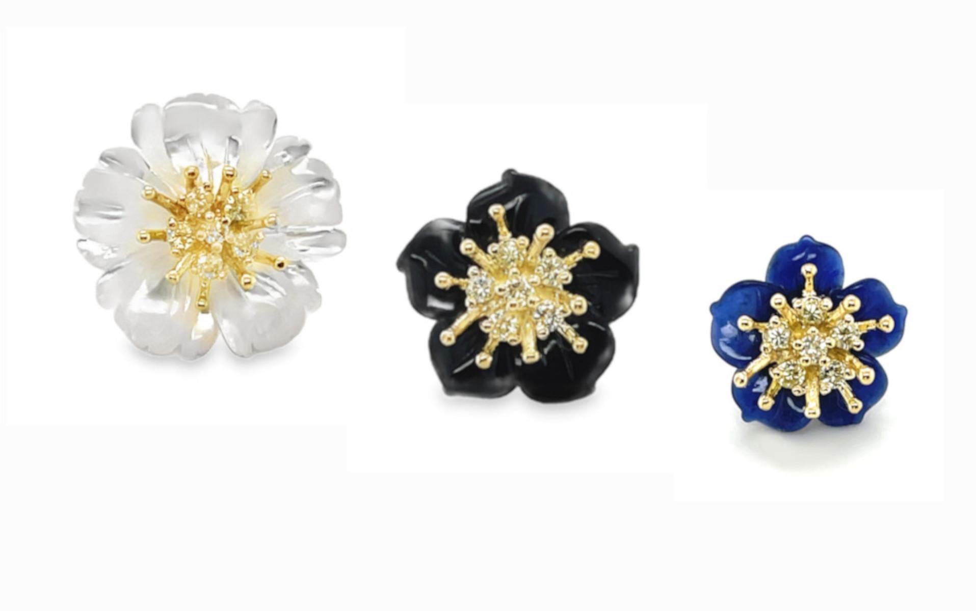 Artisan Gemstone Floral Earring Jackets with 18k Gold and Yellow Diamond 