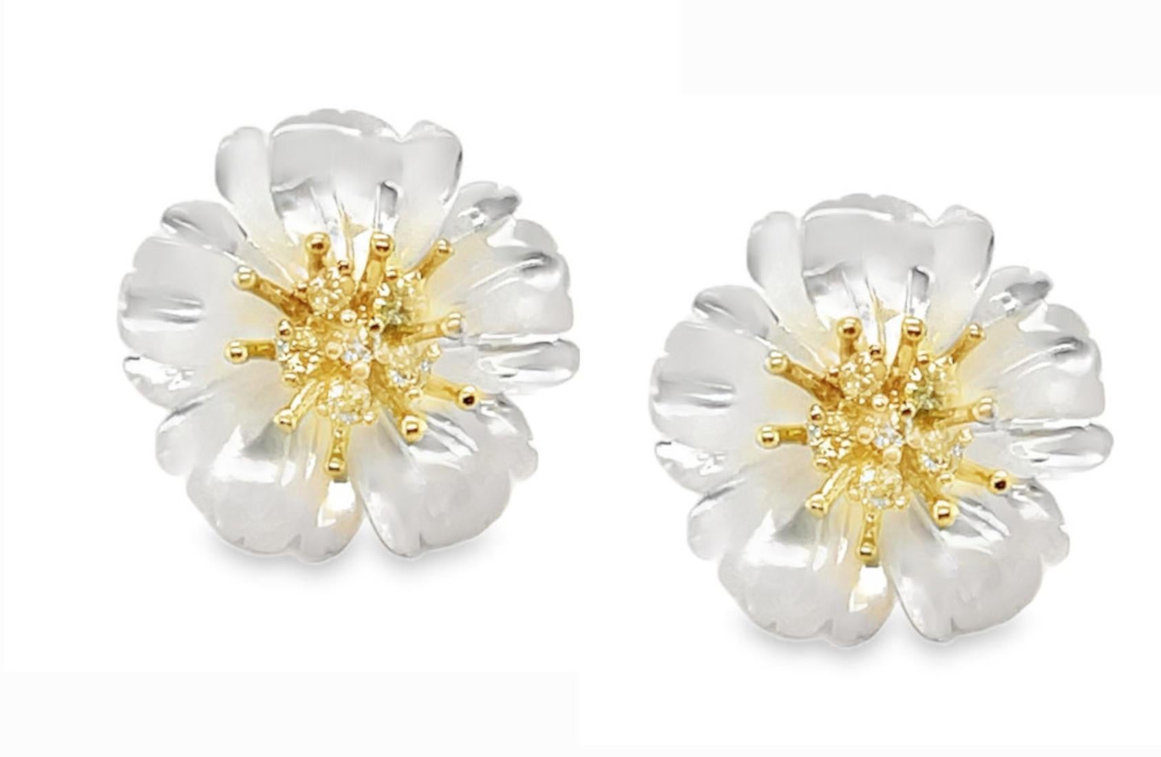 Mixed Cut Gemstone Floral Earring Jackets with 18k Gold and Yellow Diamond 