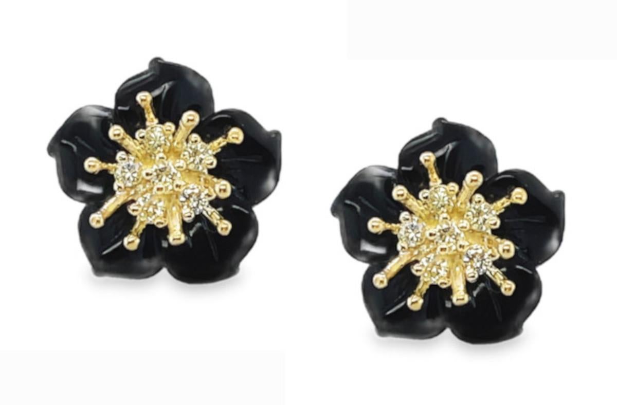 Gemstone Floral Earring Jackets with 18k Gold and Yellow Diamond 