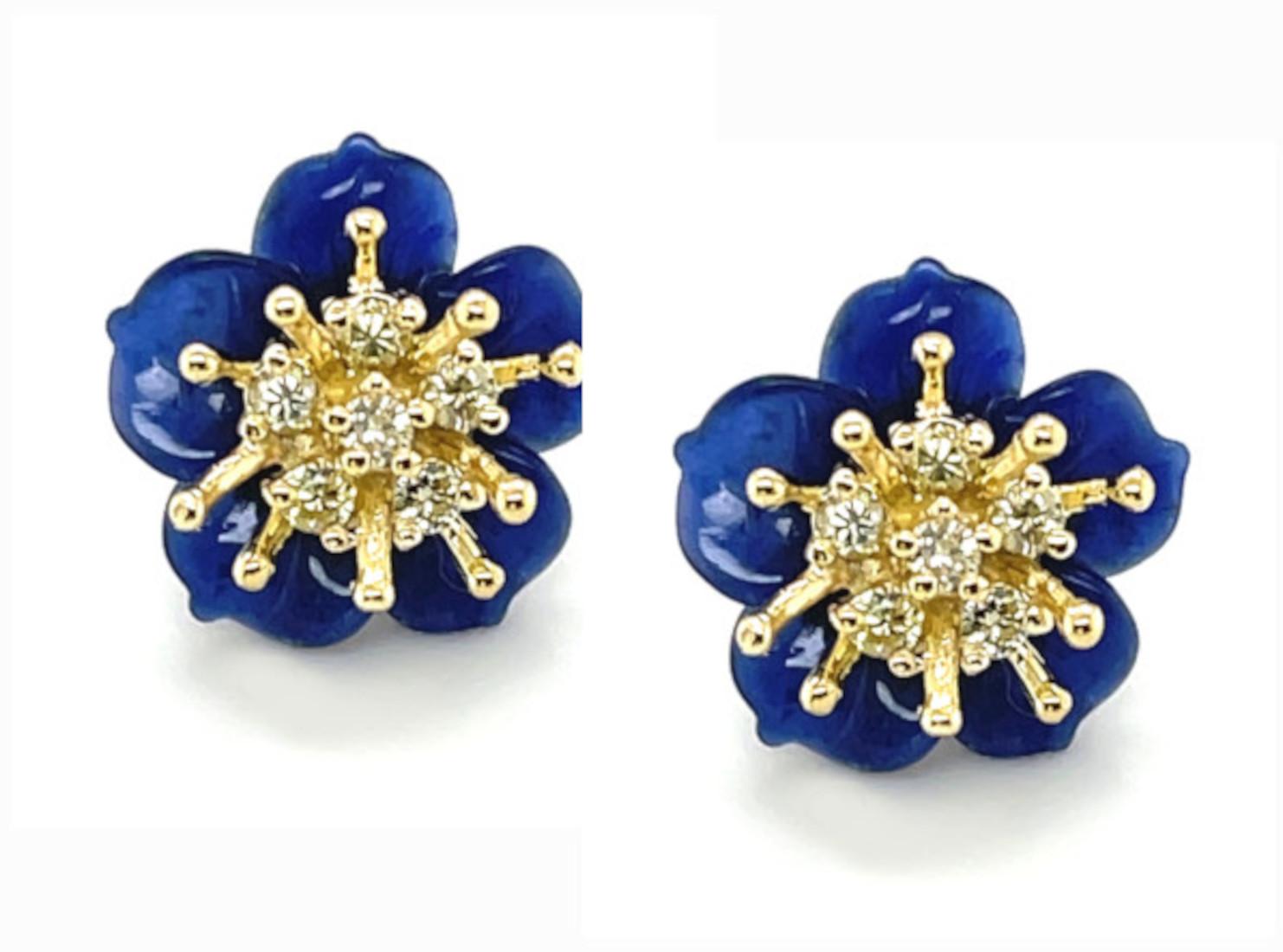 Women's Gemstone Floral Earring Jackets with 18k Gold and Yellow Diamond 