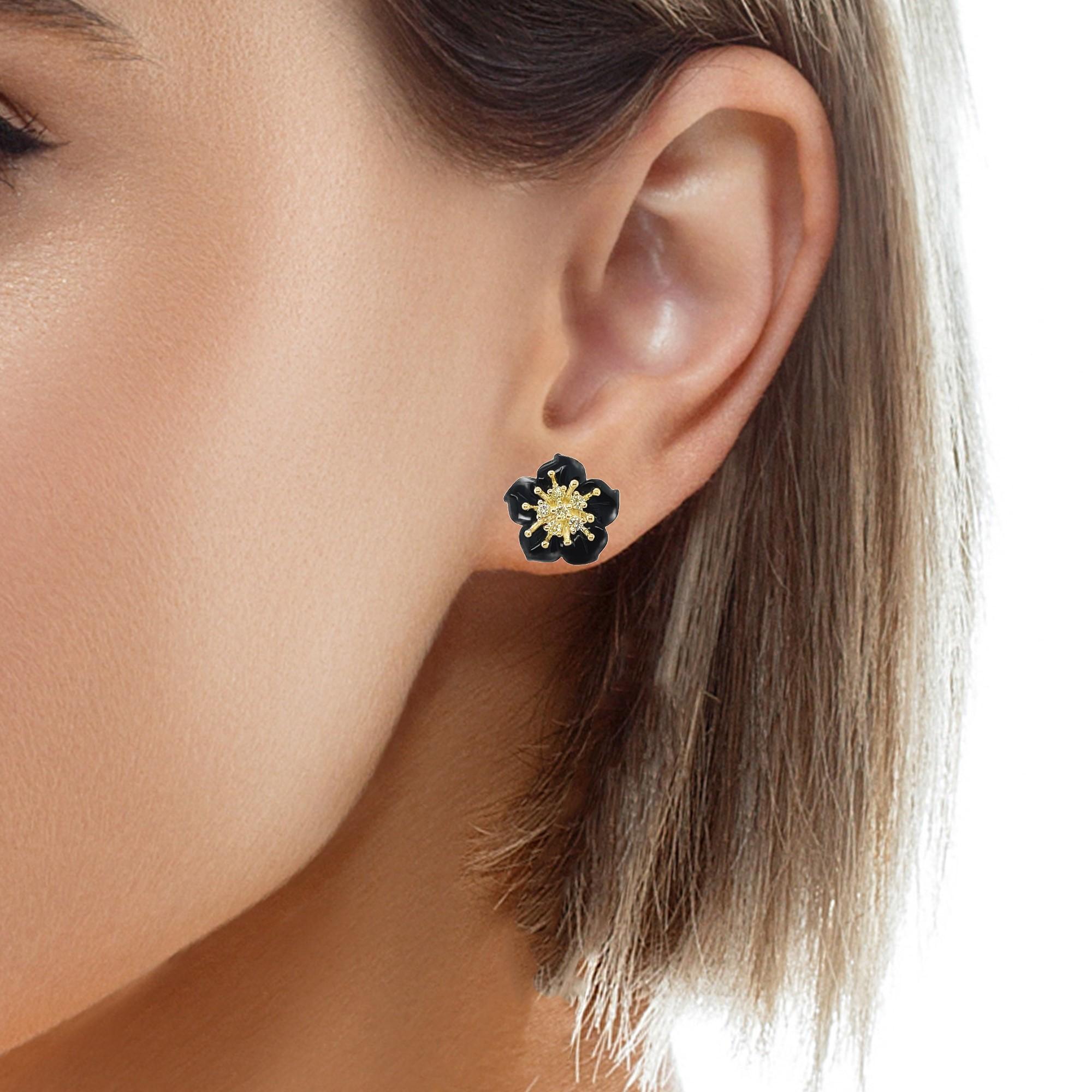 Gemstone Floral Earring Jackets with 18k Gold and Yellow Diamond 