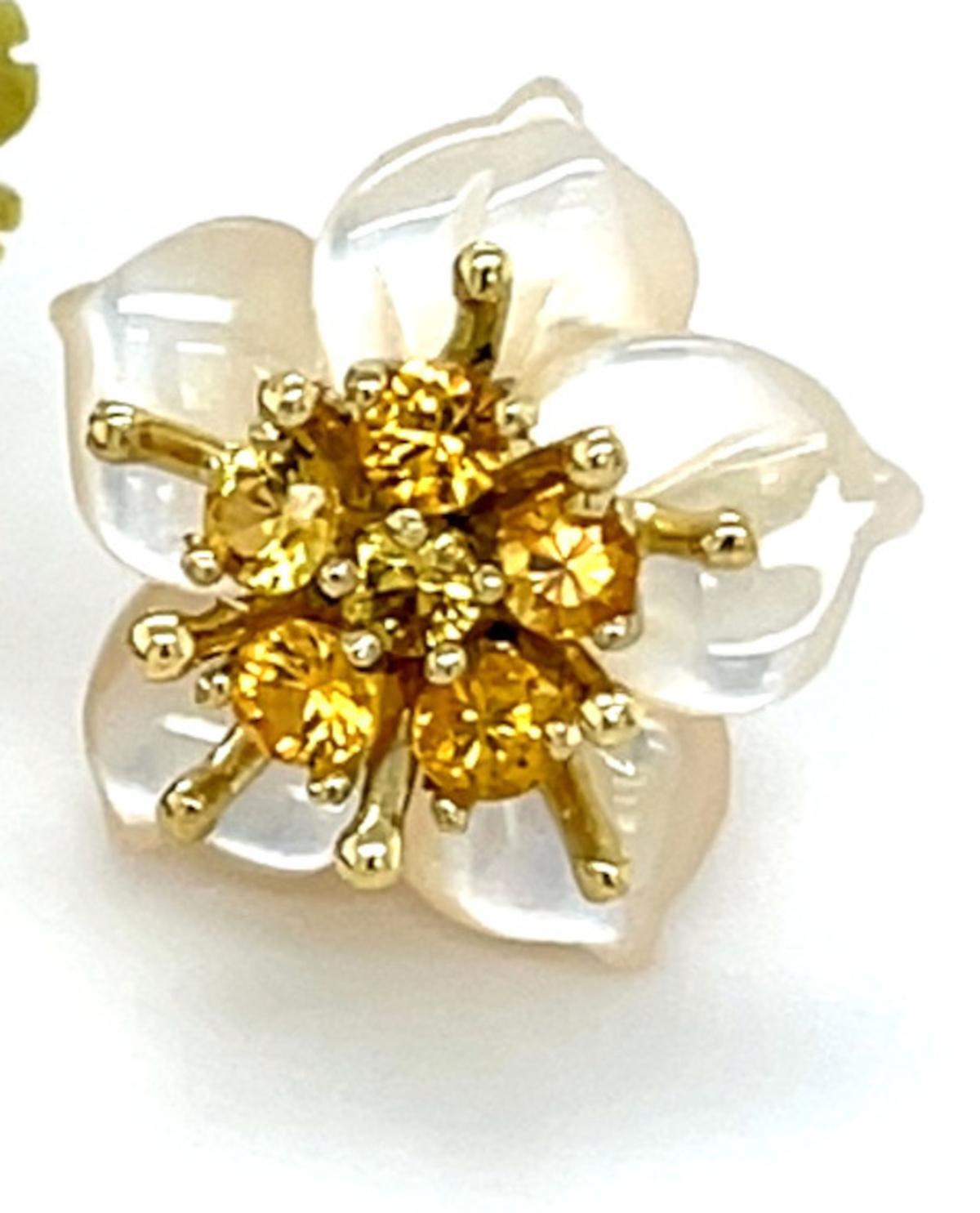 Gemstone Flower Earring Jackets with 18K Gold and Yellow Sapphires Stud Earrings For Sale 4