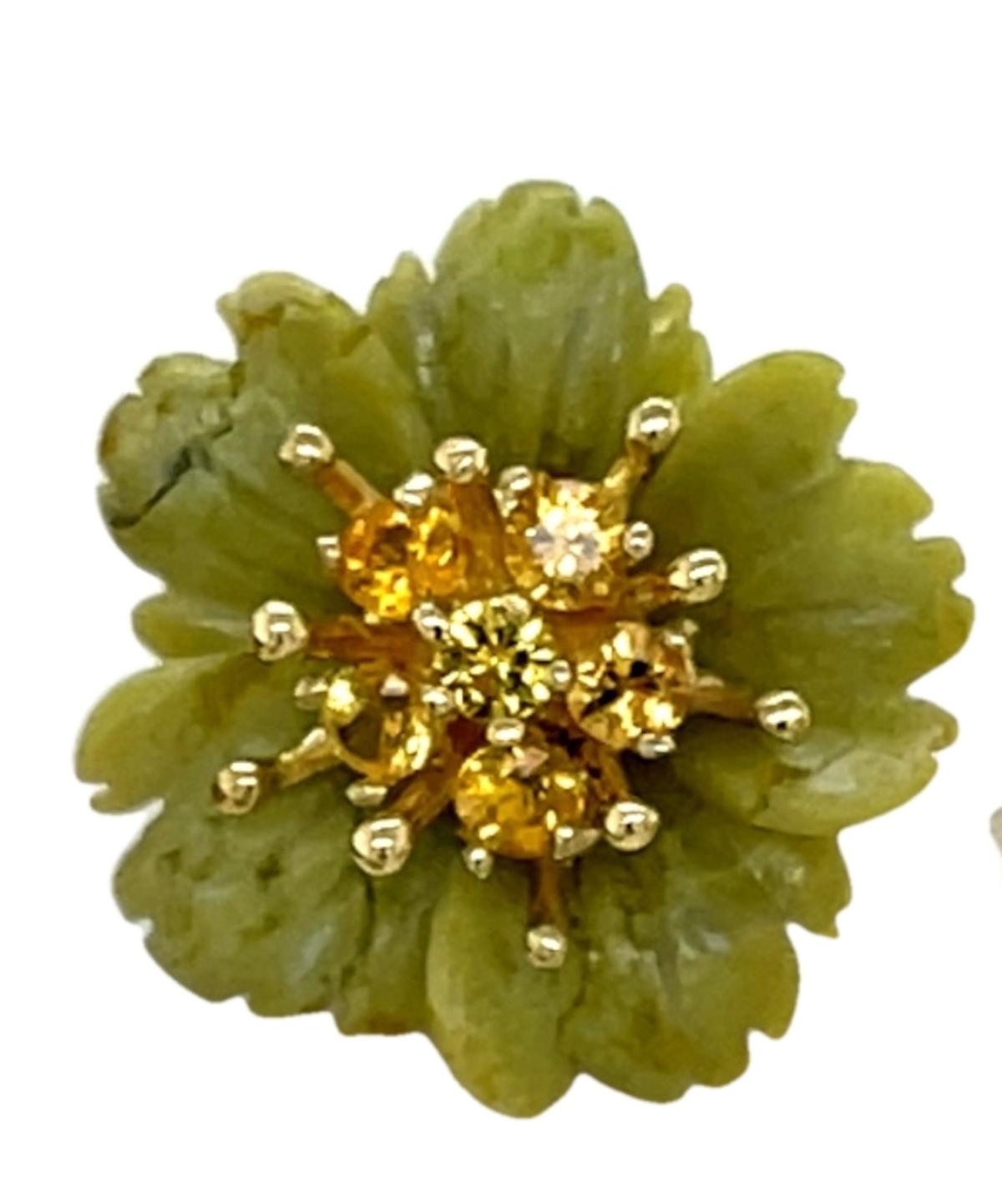 Gemstone Flower Earring Jackets with 18K Gold and Yellow Sapphires Stud Earrings For Sale 5