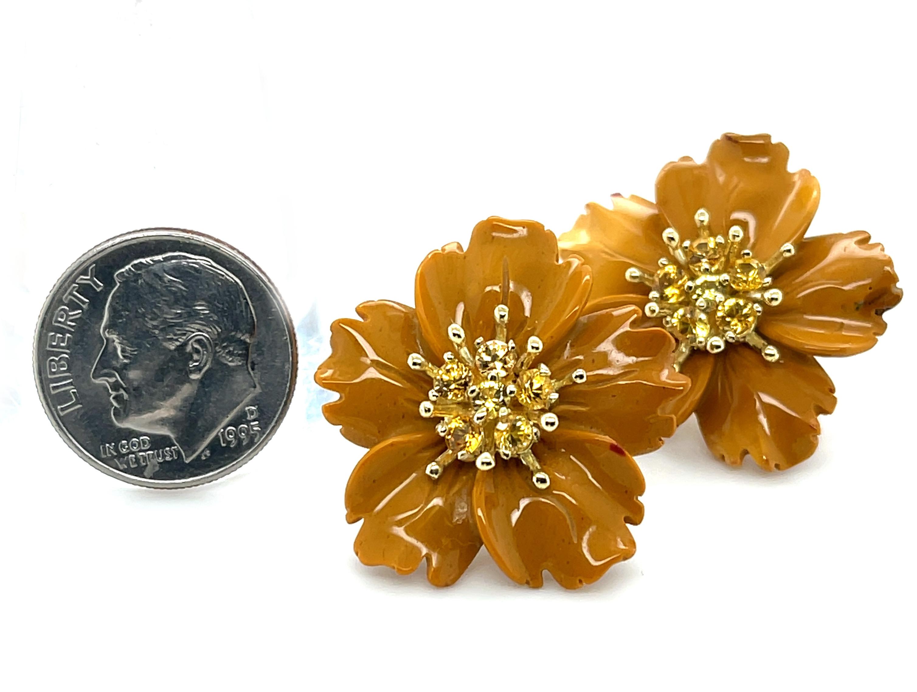 Gemstone Flower Earring Jackets with 18K Gold and Yellow Sapphires Stud Earrings For Sale 1