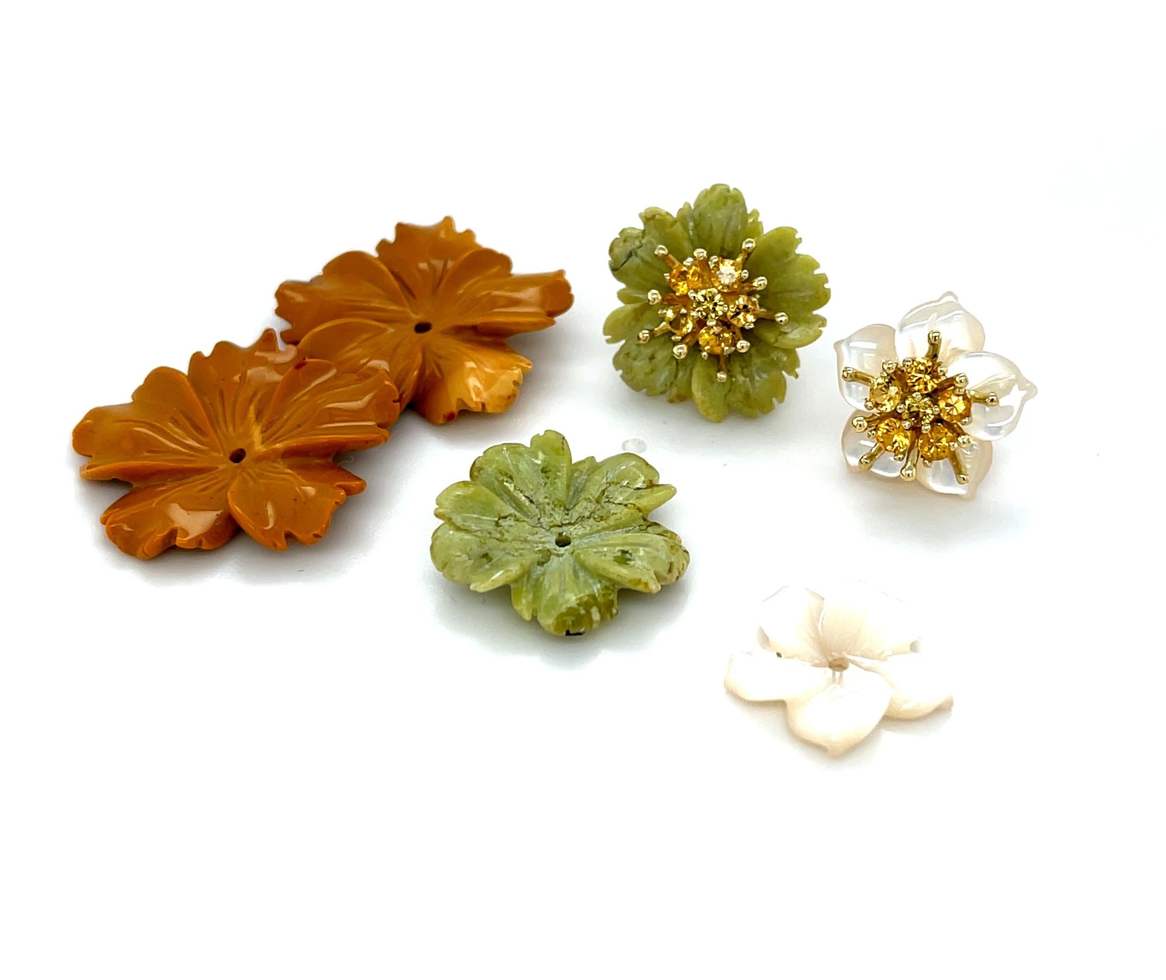 Gemstone Flower Earring Jackets with 18K Gold and Yellow Sapphires Stud Earrings For Sale 2