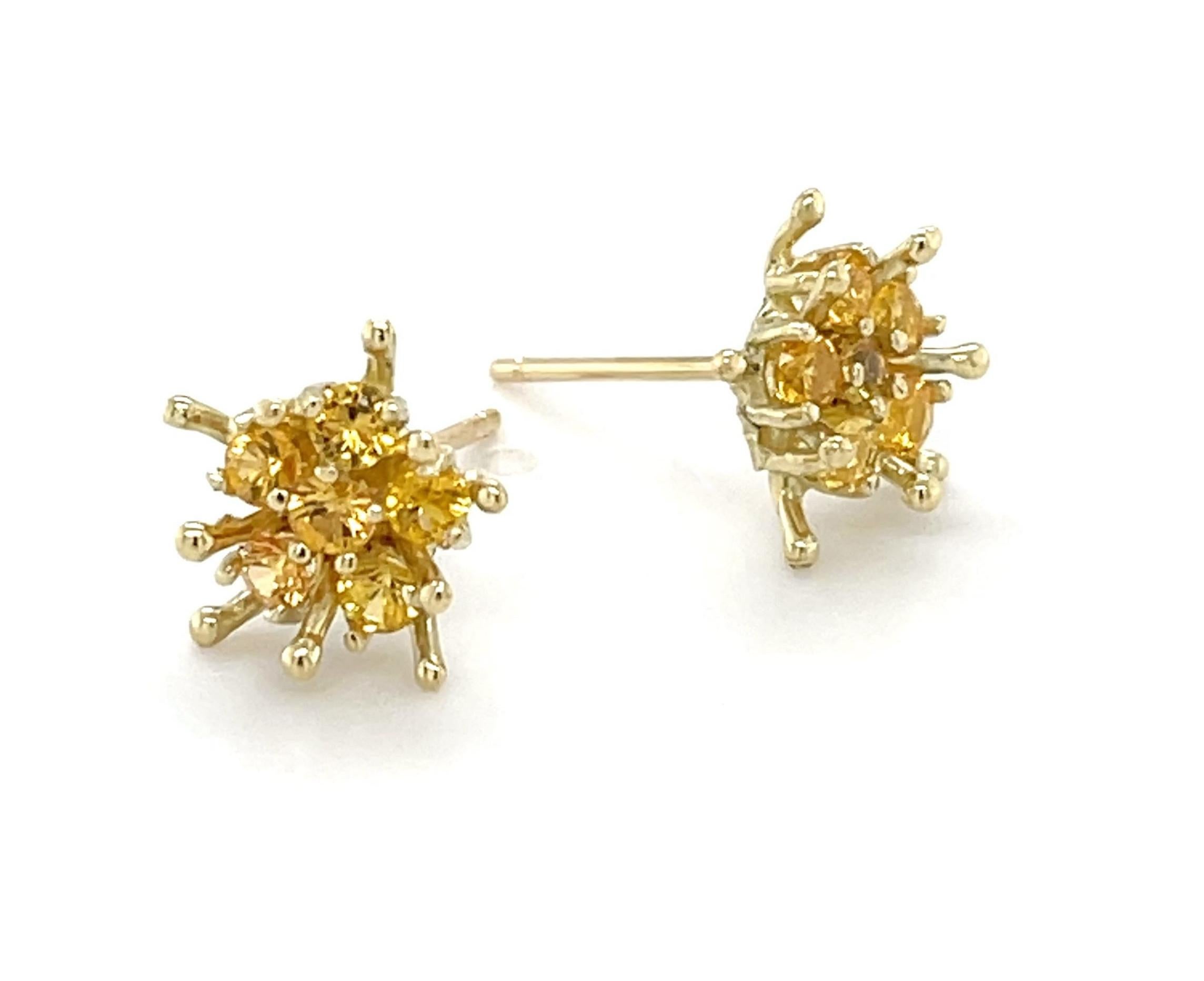 Gemstone Flower Earring Jackets with 18K Gold and Yellow Sapphires Stud Earrings For Sale 3