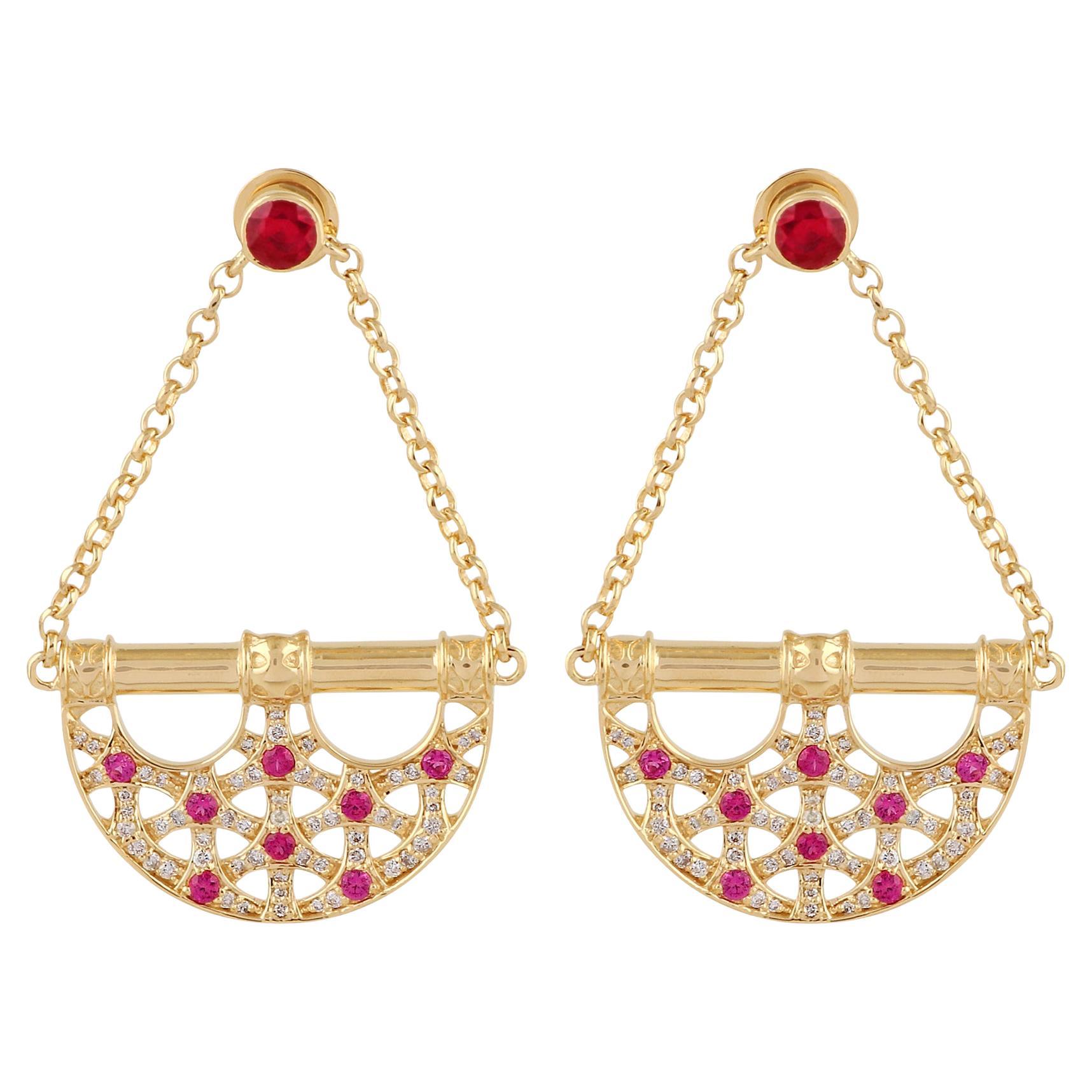 Orecchini a borsetta con pietre preziose Diamante Oro giallo 14 carati Gioielli fatti a mano in vendita