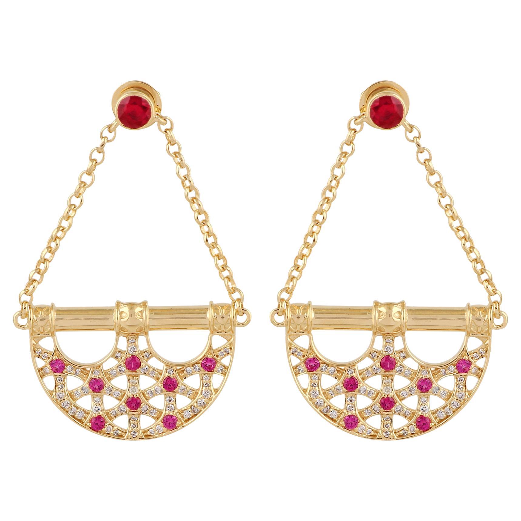 Gemstone Handbag Design Earrings Diamond 18 Karat Yellow Gold Handmade Jewelry For Sale