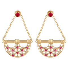 Pendientes con diseño de bolso de piedras preciosas Diamante Oro amarillo de 18 quilates Joyas hechas a mano