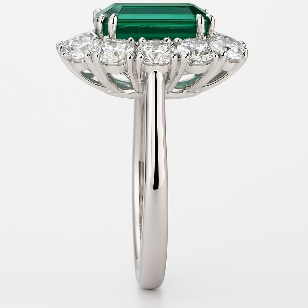 Emerald Cut Gemstone Masterpiece Gubelin 9.15 Carat Minor Oil Colombian Emerald Ring For Sale