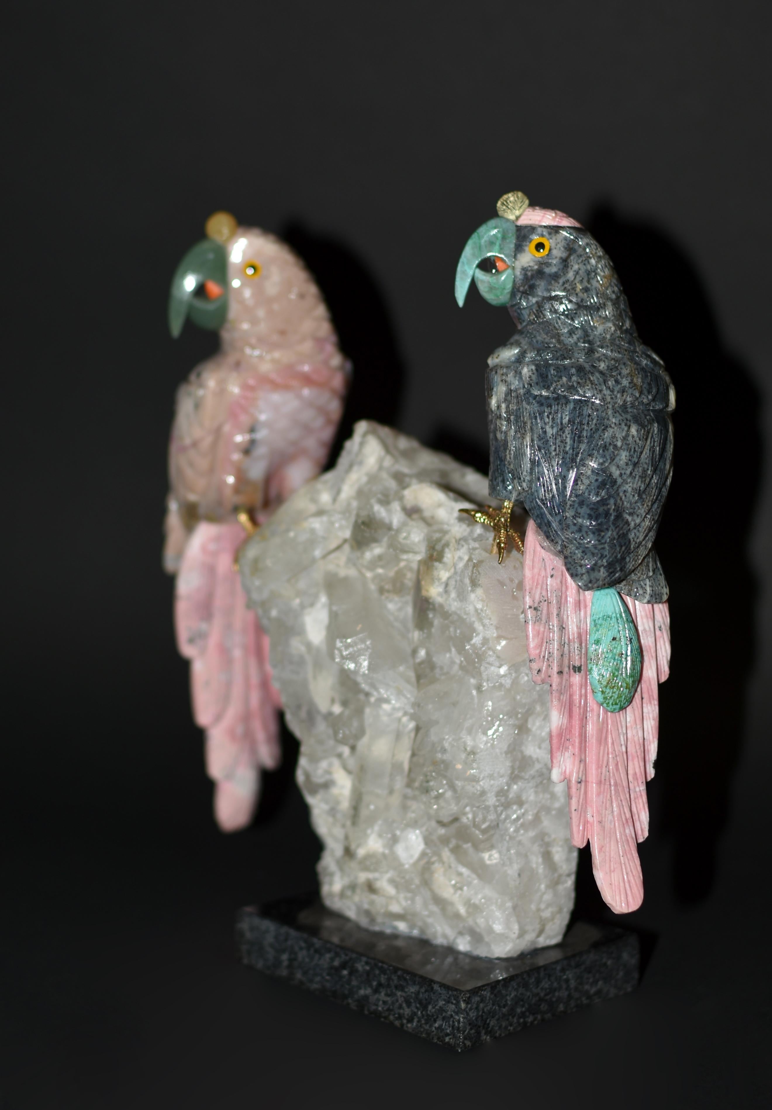 Gemstone Opal Jasper Parrots on Rock Crystal 4