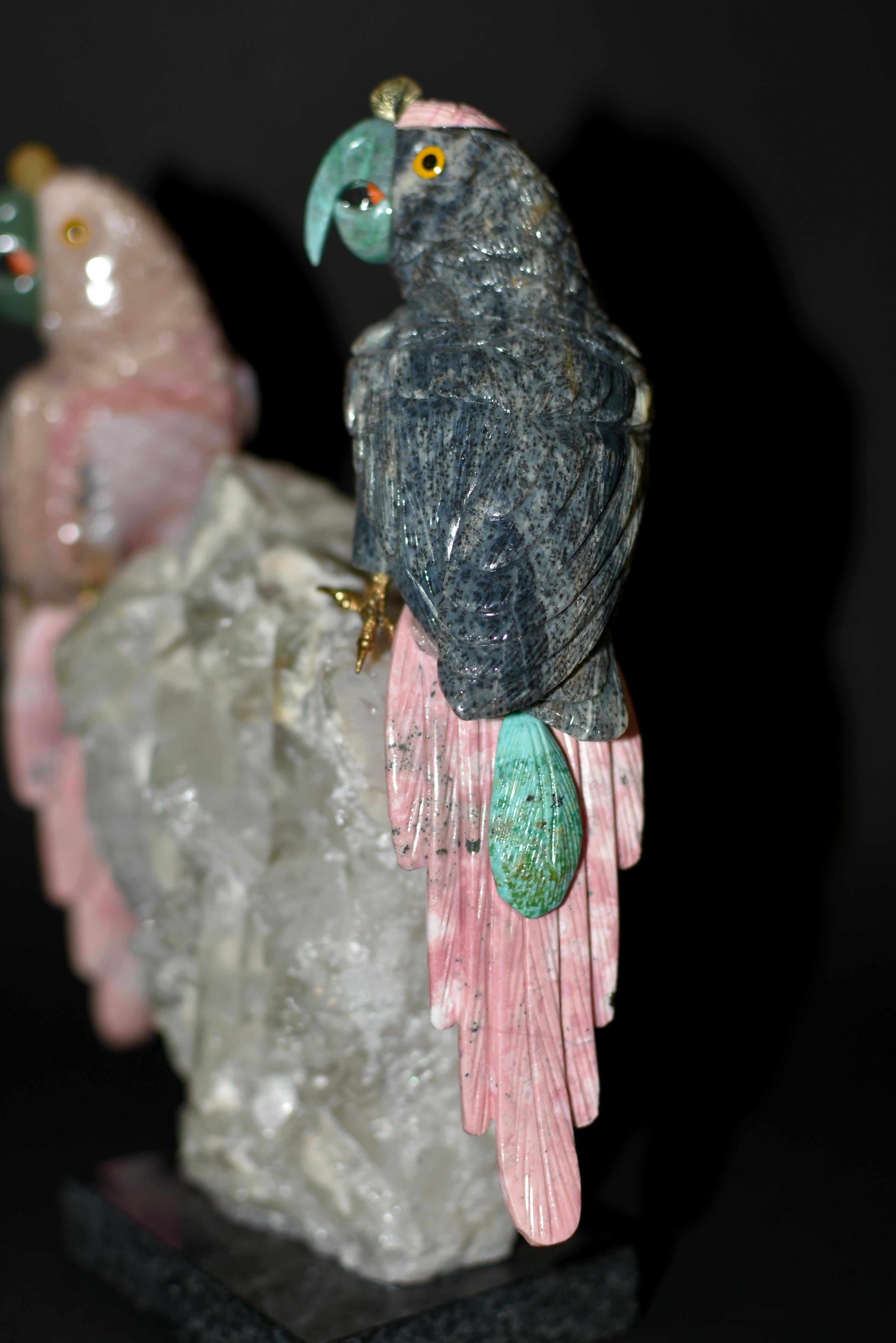 Gemstone Opal Jasper Parrots on Rock Crystal 6