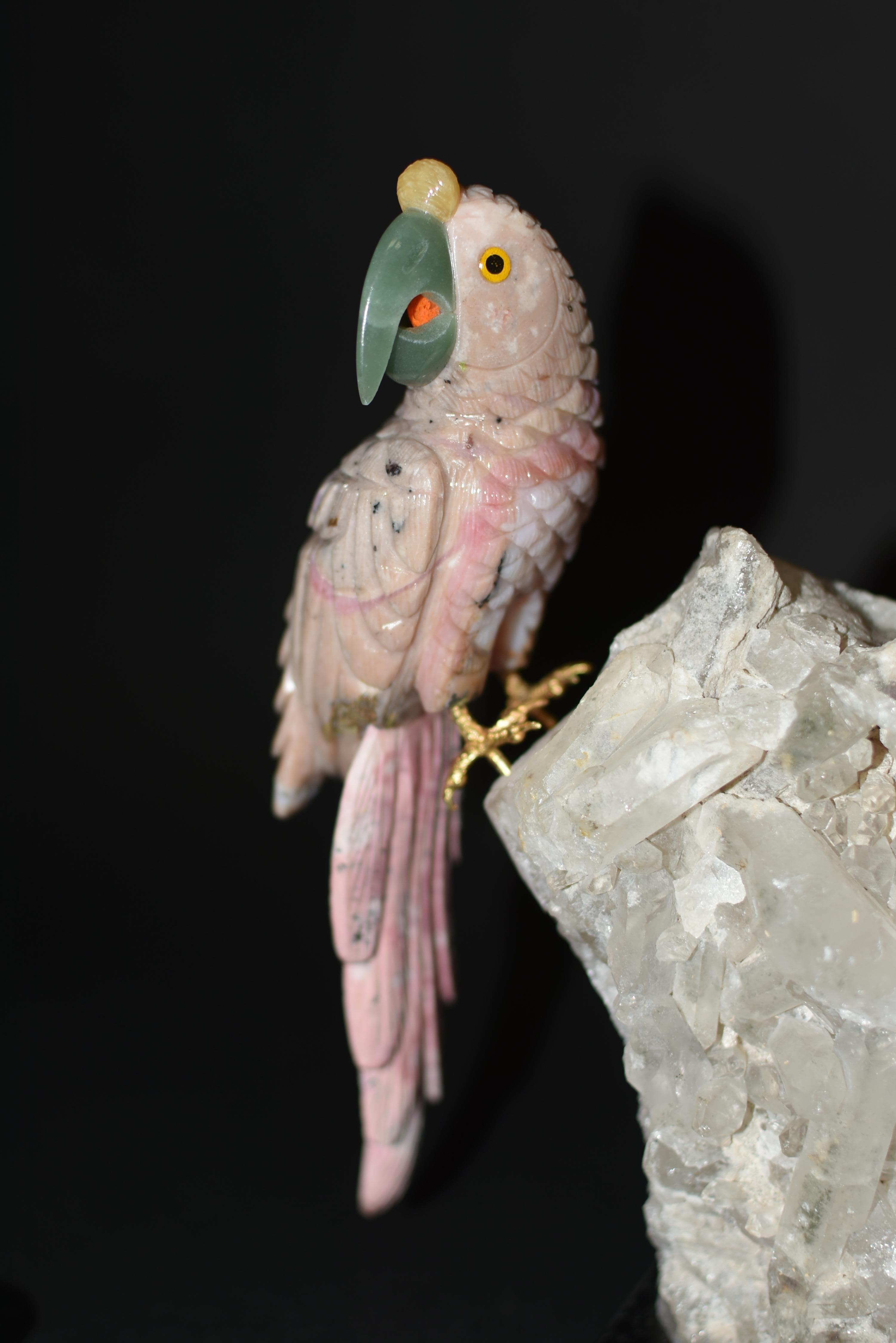 Gemstone Opal Jasper Parrots on Rock Crystal 9
