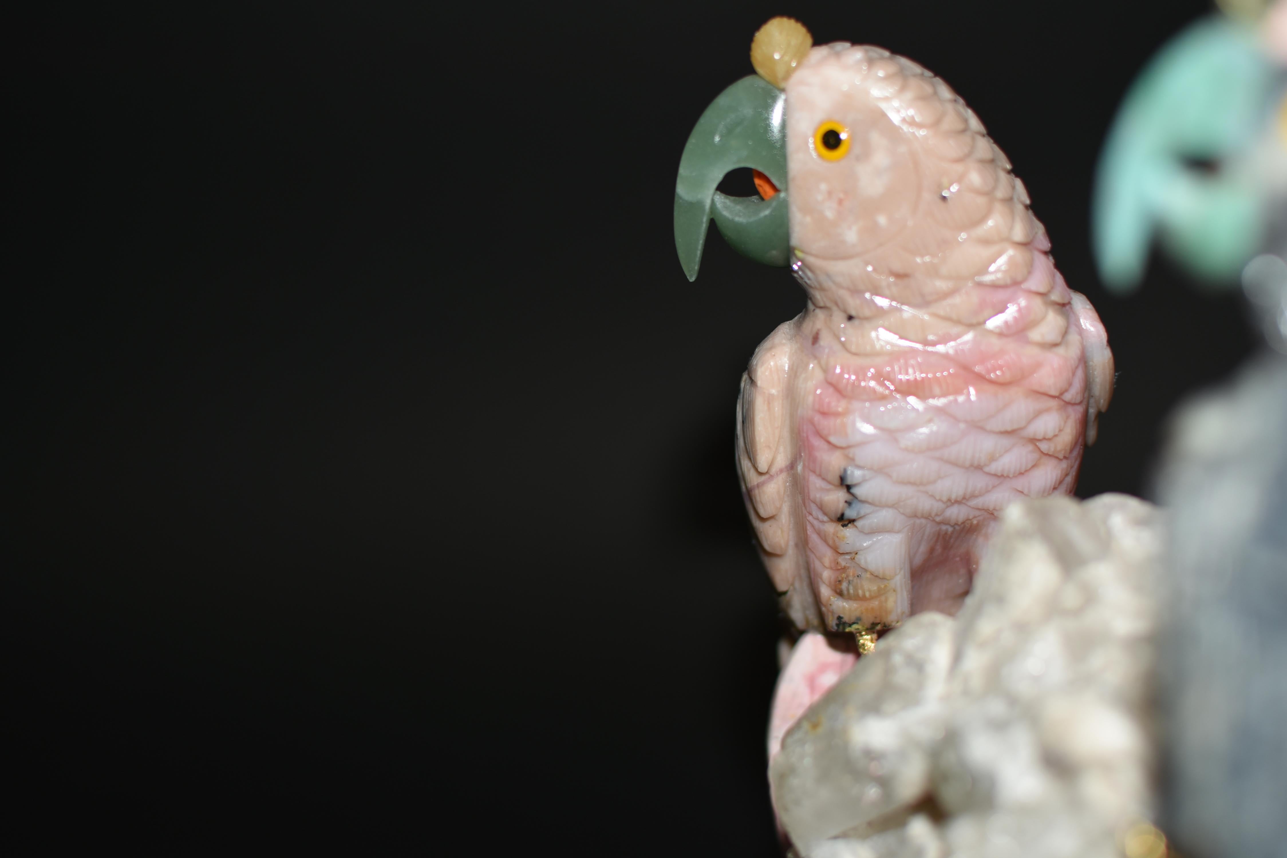 Gemstone Opal Jasper Parrots on Rock Crystal 11