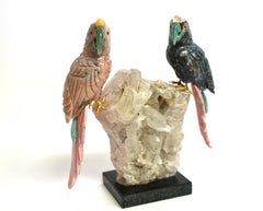 Gemstone Opal Jasper Parrots on Rock Crystal