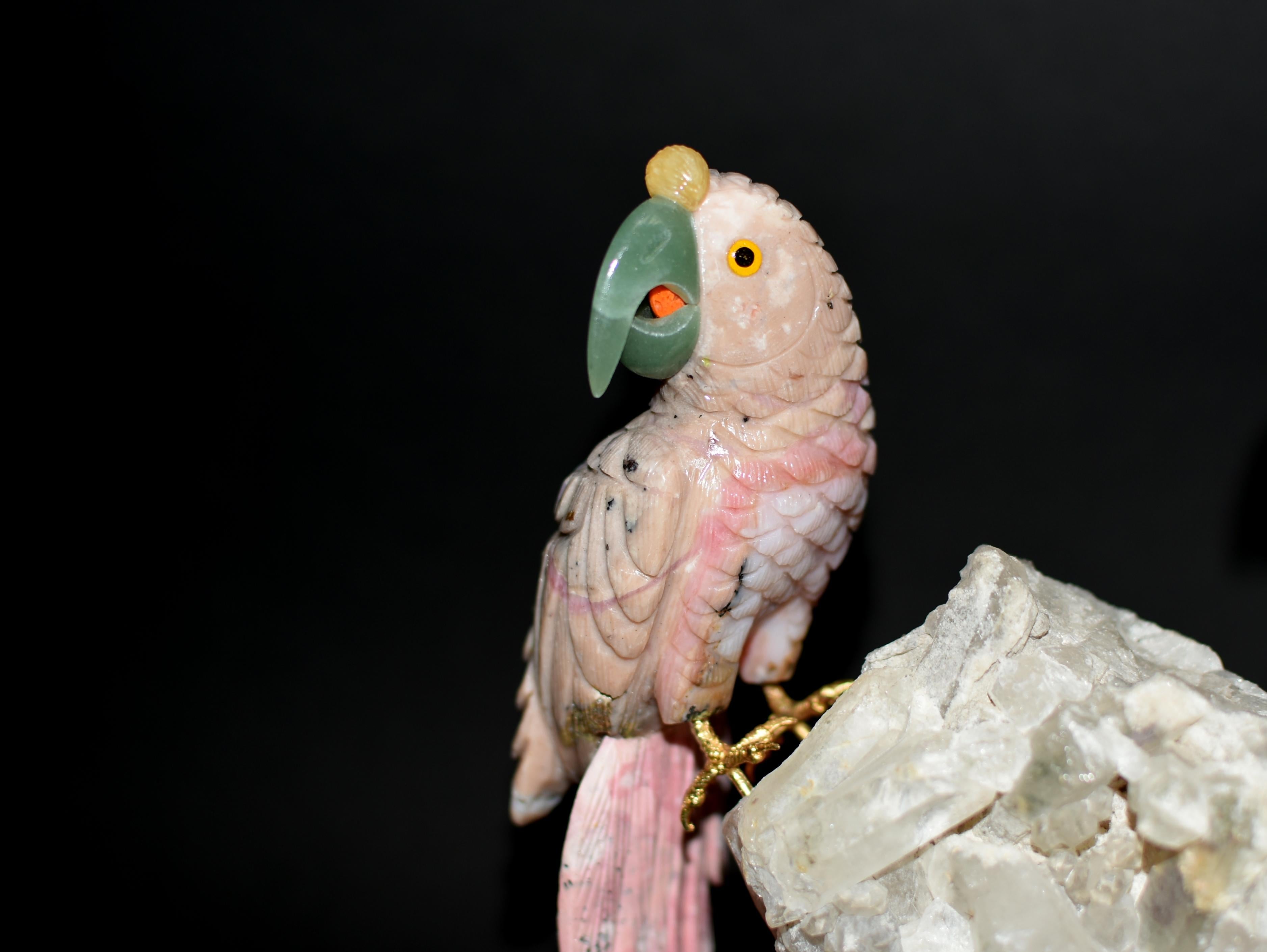 Gemstone Opal Jasper Parrots on Rock Crystal 2