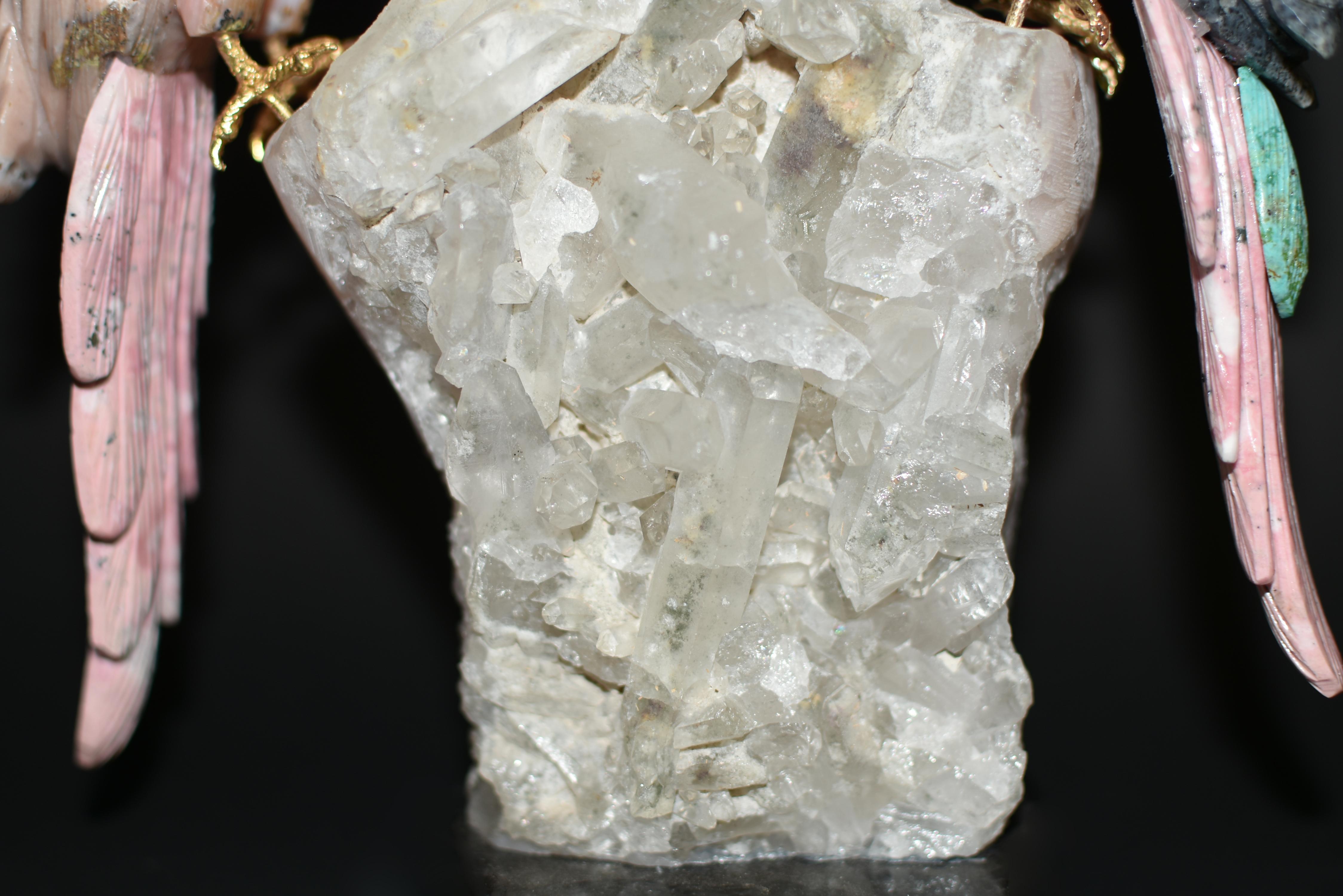 Gemstone Opal Jasper Parrots on Rock Crystal 3