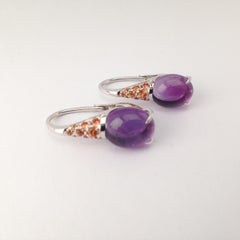 Gemstone Orange Sapphire Cabochon Amethyst 18Kt Gold Drop Earrings Made in Italy
