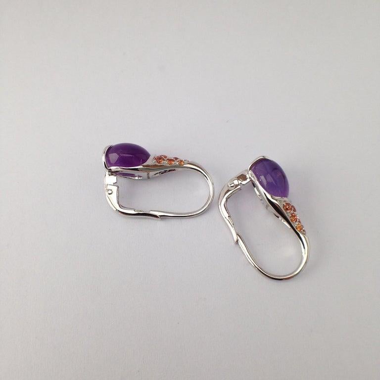 Gemstone Orange Sapphire Cabochon Amethyst 18Kt Gold Drop Earrings Made in Italy In New Condition For Sale In Bussolengo, Verona