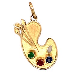 Gemstone Painter's Palette Charm in 14 Karat Yellow Gold