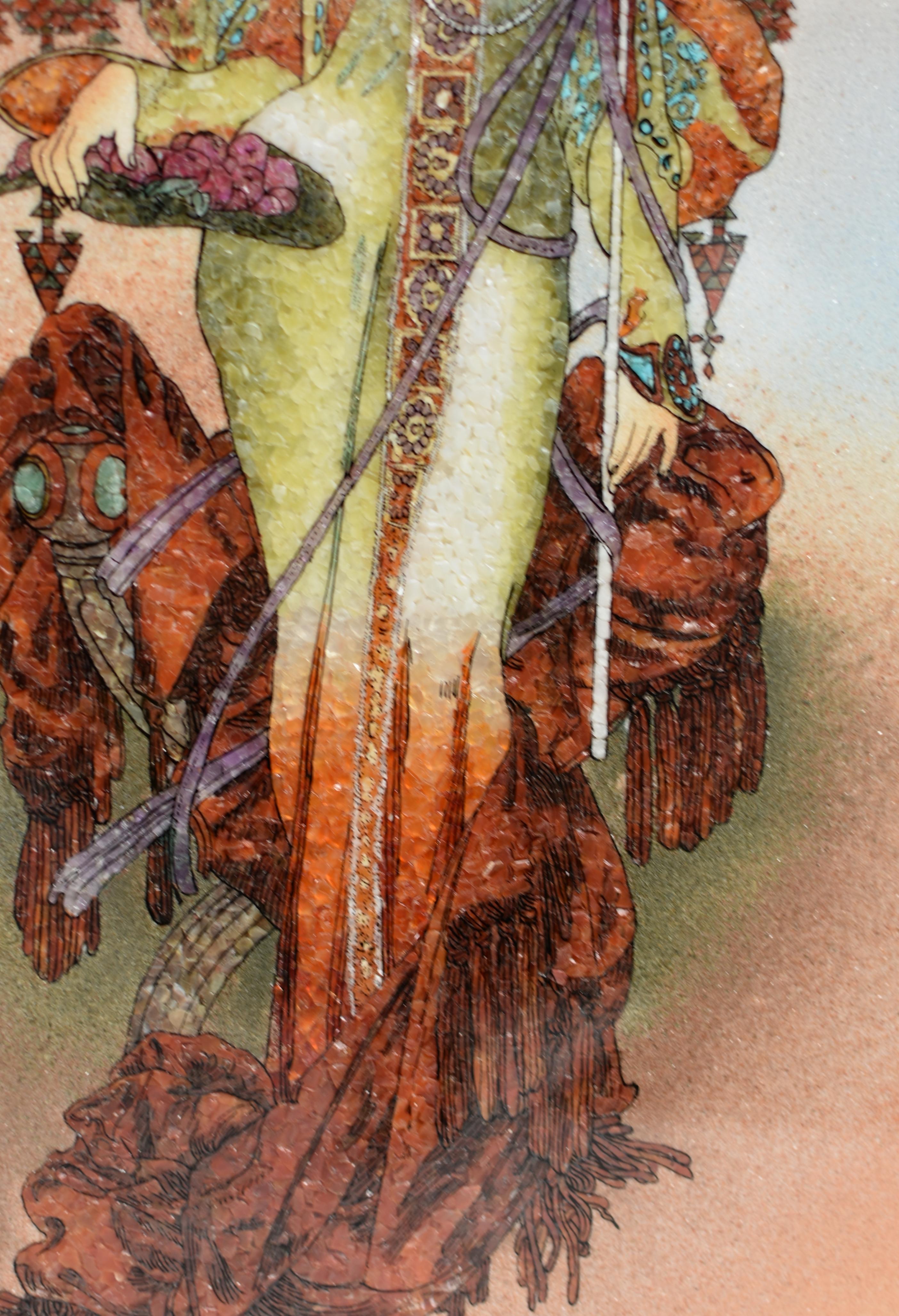 Gemstone Painting Modeled After Alphonse Mucha Autumn Art Nouveau  For Sale 2