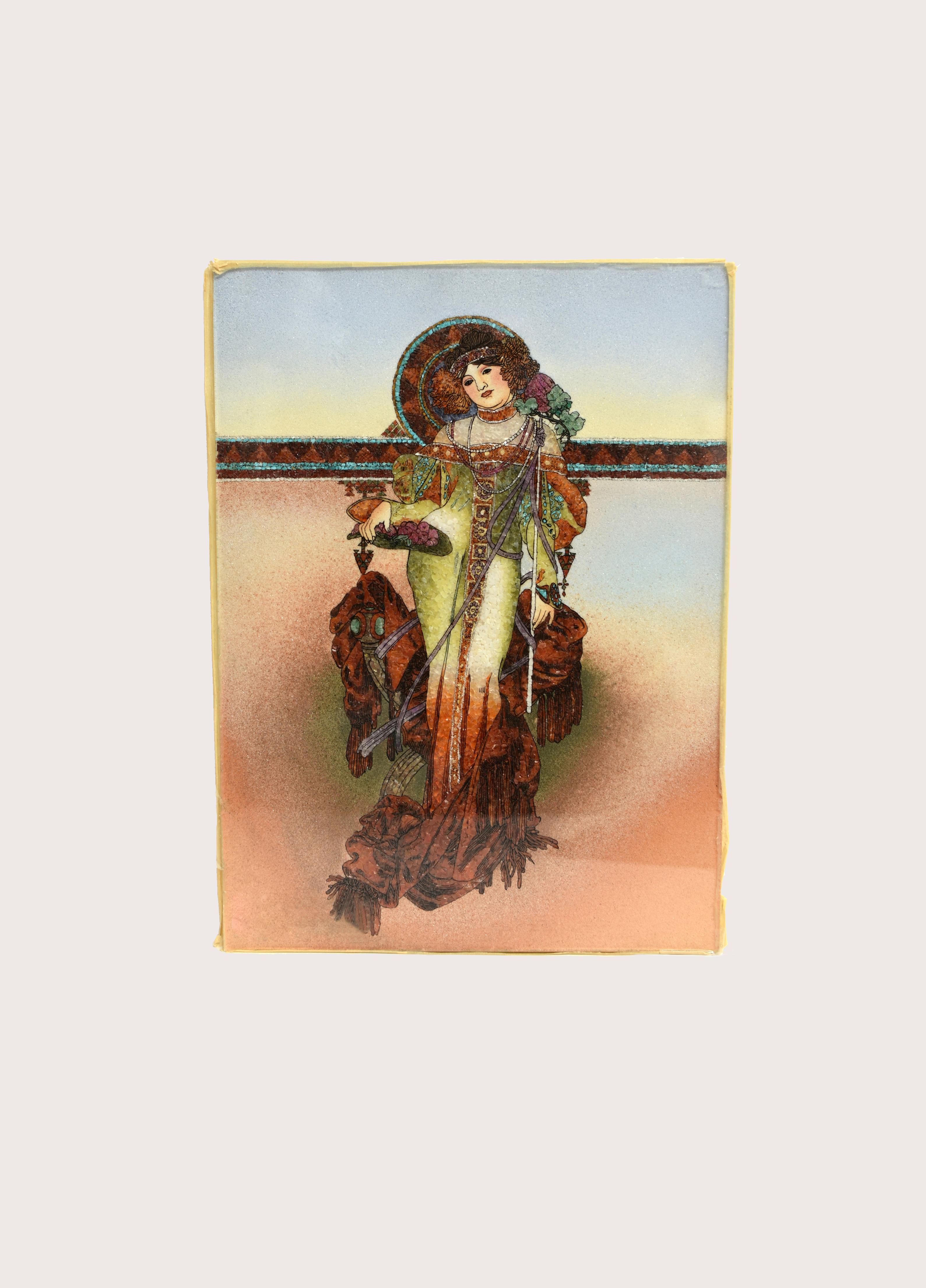 Gemstone Painting Modeled After Alphonse Mucha Autumn Art Nouveau  For Sale 5