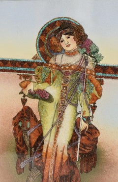 Peinture de pierres précieuses modelée d'après Alphonse Mucha Autumn Art Nouveau