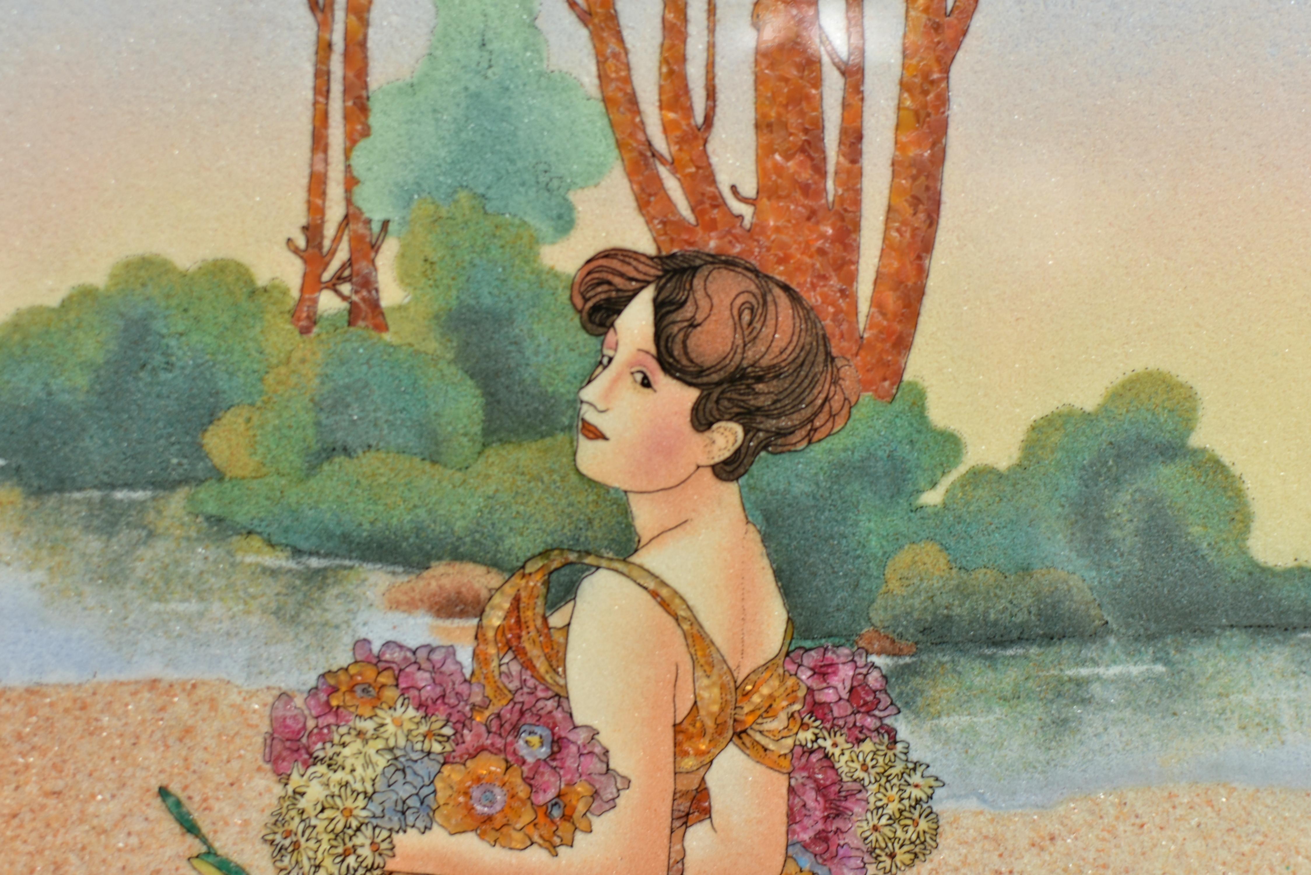 Gemstone Painting Modeled After Alphonse Mucha Summer Art Nouveau  For Sale 4