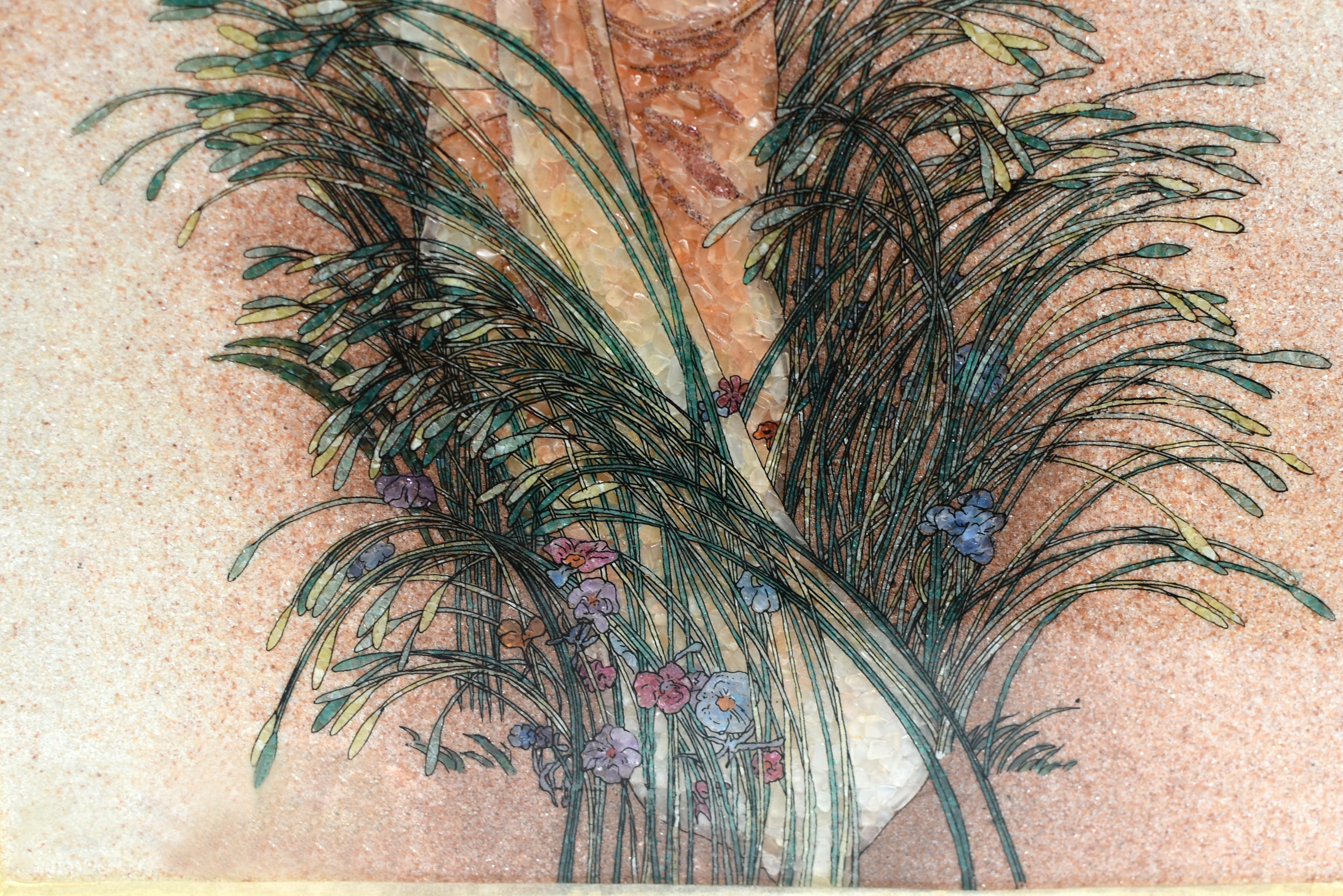 Gemälde mit Edelsteinen, Modelliert nach Alphonse Mucha, Jugendstil  (Handbemalt) im Angebot