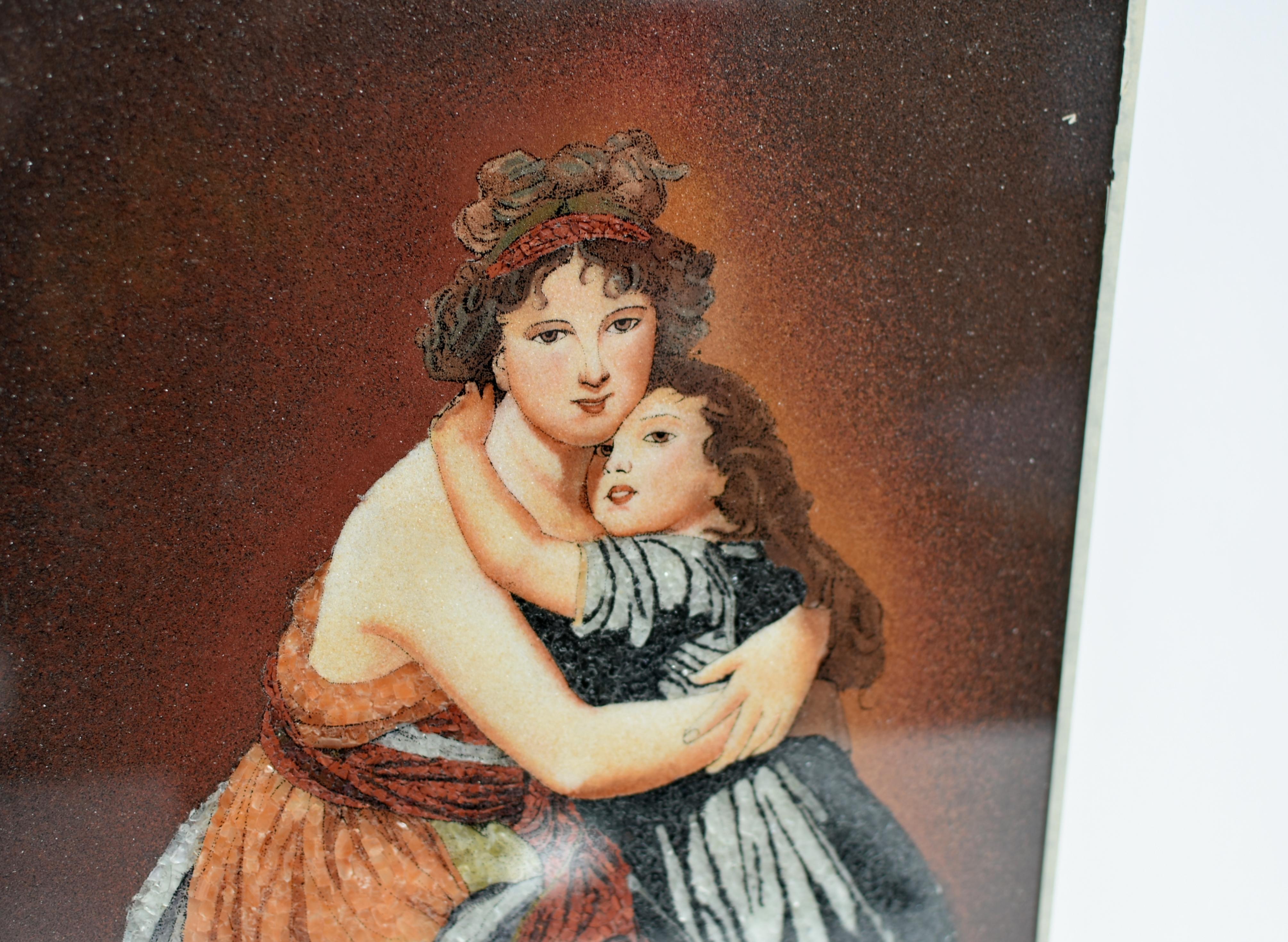 Multi-gemstone Gemstone Painting of Mother and Child Styled After Elisabeth Vigee Le Brun For Sale