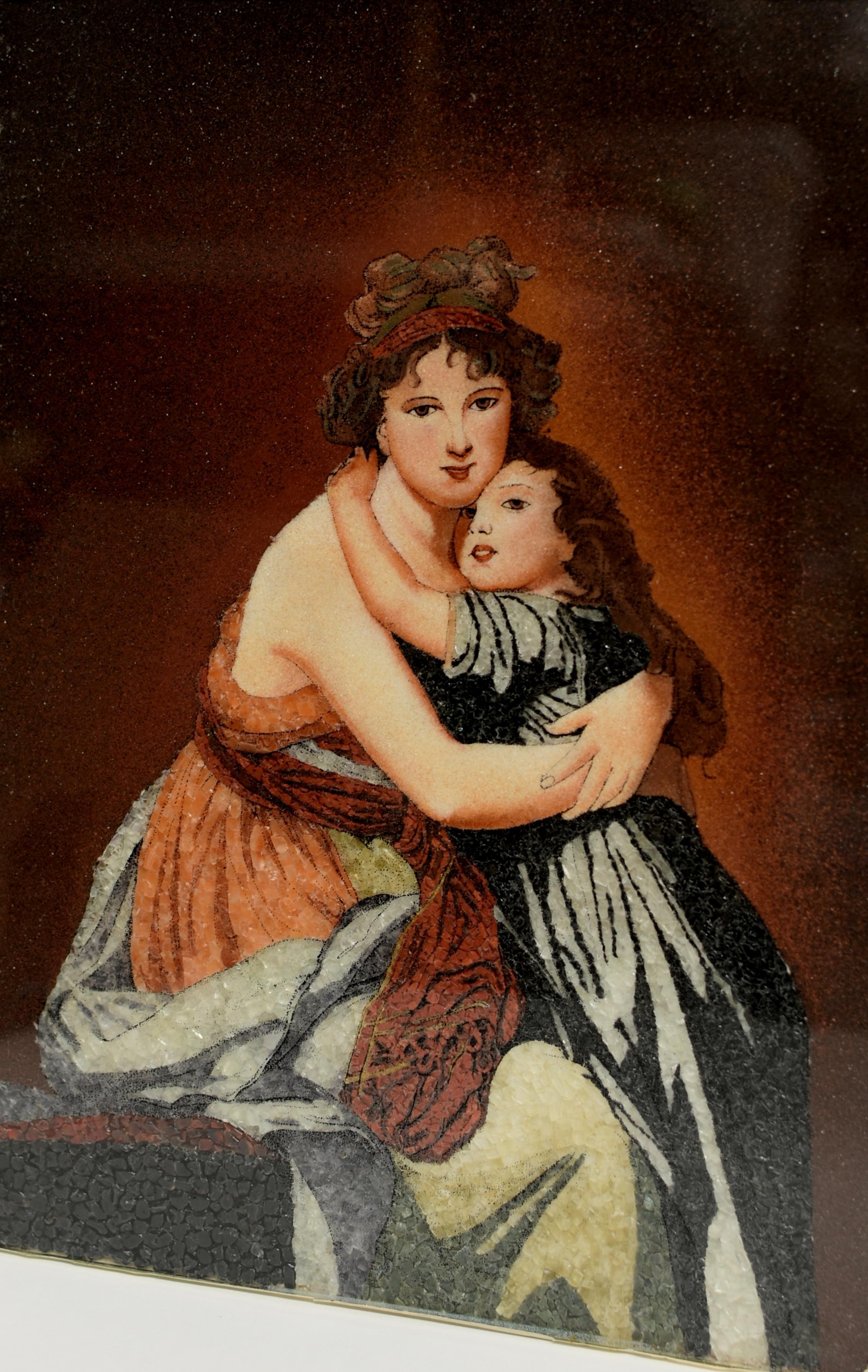 Hand-Painted Gemstone Painting of Mother and Child Styled After Elisabeth Vigee Le Brun For Sale