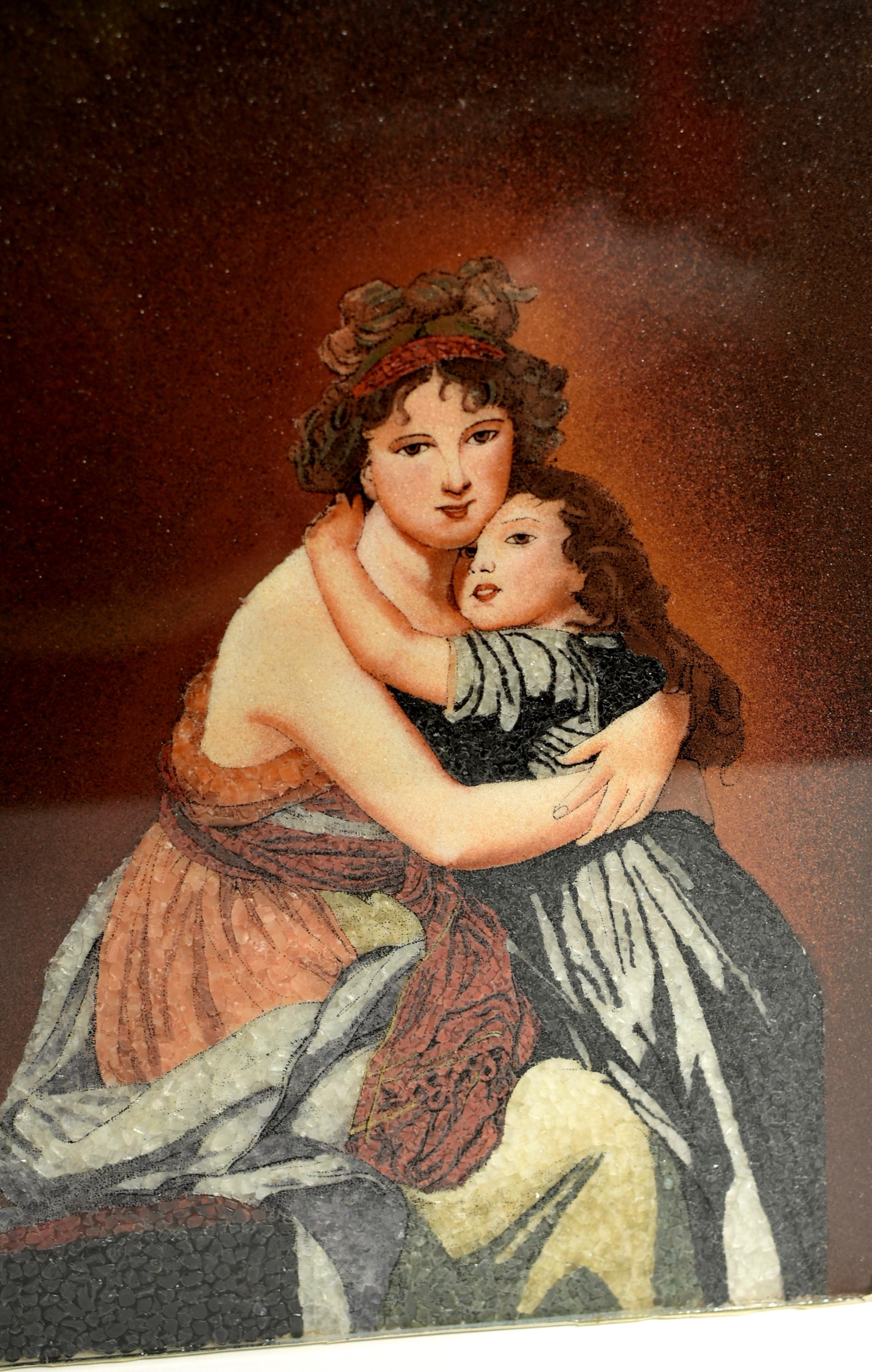 Gemstone Painting of Mother and Child Styled After Elisabeth Vigee Le Brun In Good Condition For Sale In Somis, CA