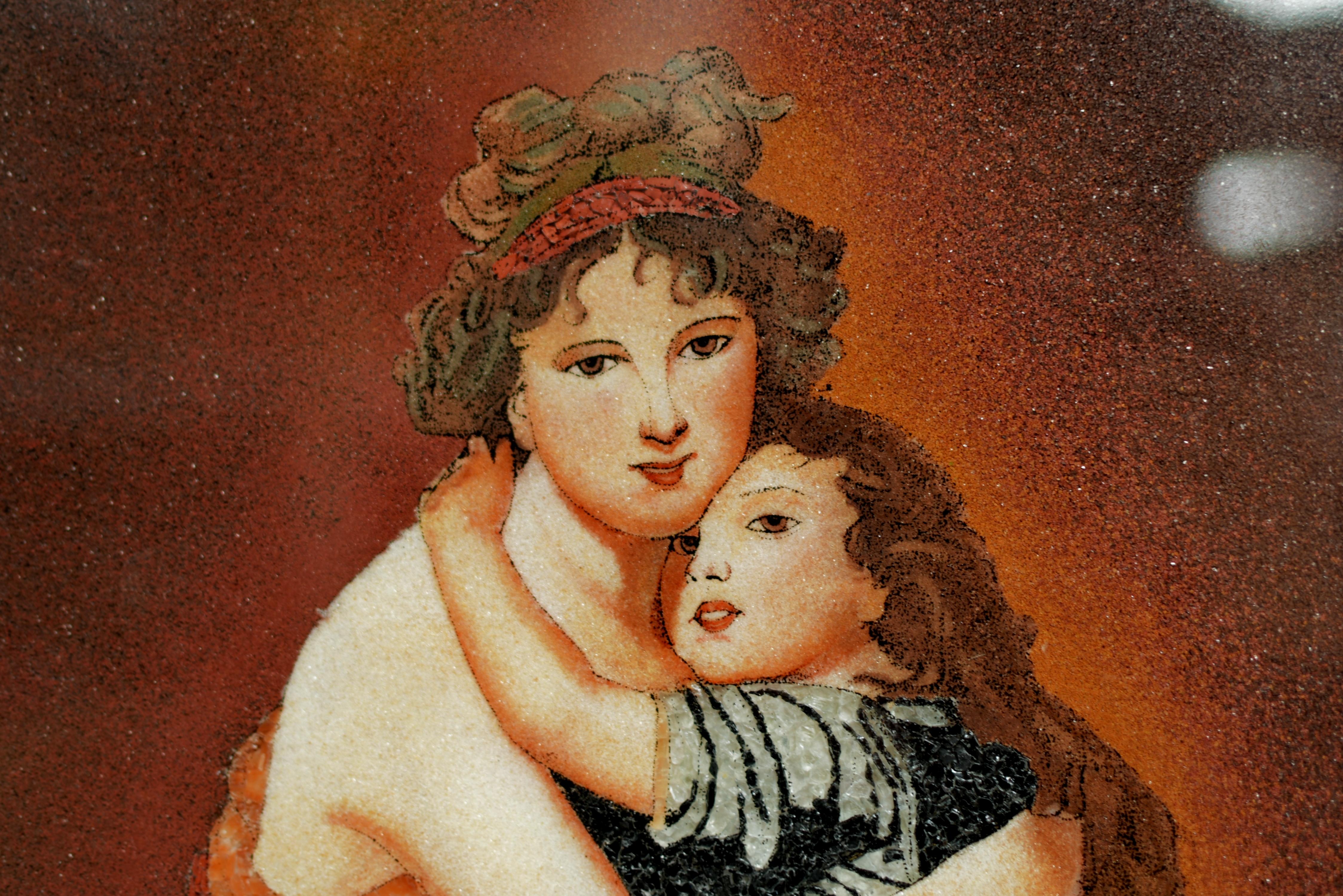 20th Century Gemstone Painting of Mother and Child Styled After Elisabeth Vigee Le Brun For Sale
